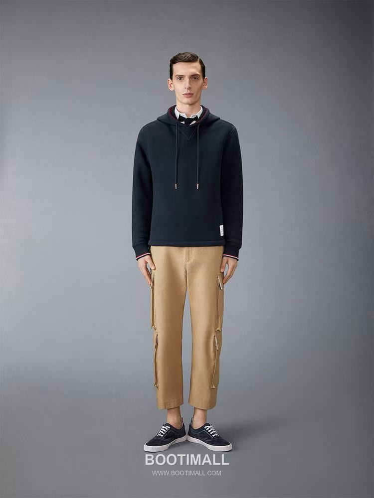 Thom Browne Drawstring Hood Sweatshirt Cotton Navy Hoodie 드로스트링 후드 스웨트셔츠 코튼 네이비 후드 1, 2, 3, 4 1