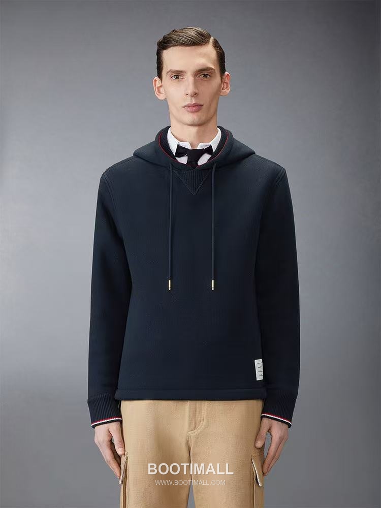 Thom Browne Drawstring Hood Sweatshirt Cotton Navy Hoodie 드로스트링 후드 스웨트셔츠 코튼 네이비 후드 1, 2, 3, 4 3