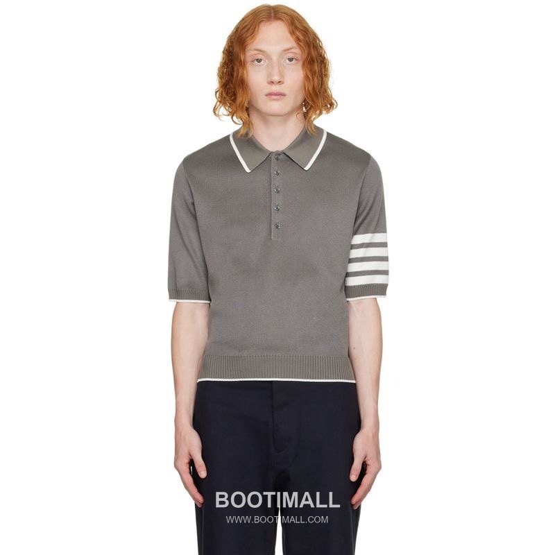 Thom Browne Four-Stripe Silk Short Sleeve Polo Shirt Mulberry Silk, Cotton Blend Gray, Navy, Blue, Mint Green Polo Shirt 4- 바 실크 반팔 폴로 셔츠 상급 실크, 코튼 혼방 그레이, 네이비, 블루, 민트 그린 폴로 셔츠 1, 2, 3, 4 1