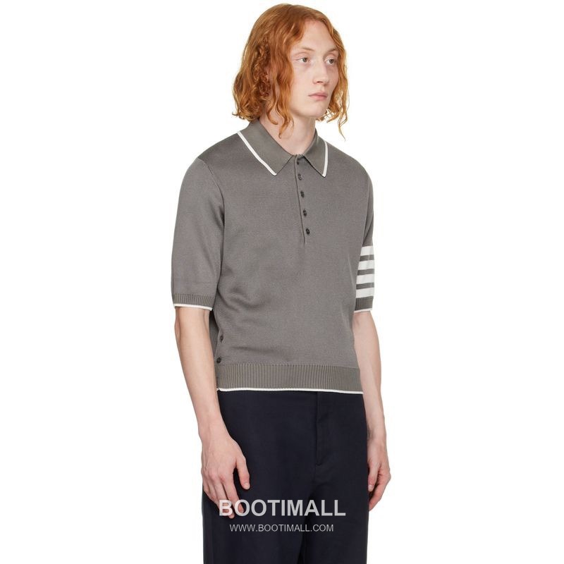 Thom Browne Four-Stripe Silk Short Sleeve Polo Shirt Mulberry Silk, Cotton Blend Gray, Navy, Blue, Mint Green Polo Shirt 4- 바 실크 반팔 폴로 셔츠 상급 실크, 코튼 혼방 그레이, 네이비, 블루, 민트 그린 폴로 셔츠 1, 2, 3, 4 2