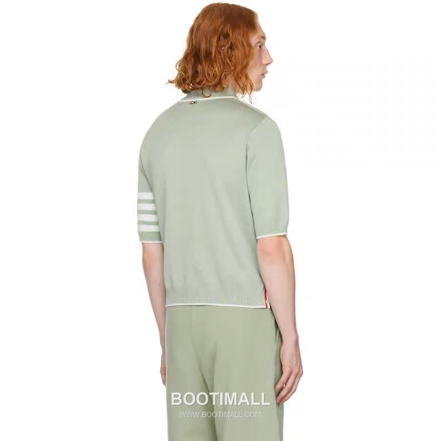 Thom Browne Four-Stripe Silk Short Sleeve Polo Shirt Mulberry Silk, Cotton Blend Gray, Navy, Blue, Mint Green Polo Shirt 4- 바 실크 반팔 폴로 셔츠 상급 실크, 코튼 혼방 그레이, 네이비, 블루, 민트 그린 폴로 셔츠 3