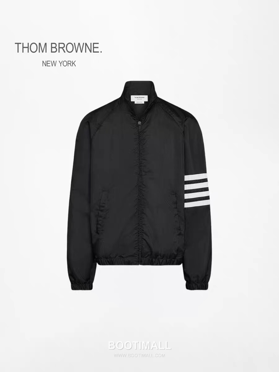 Thom Browne Four-Bar Stripe Stand Collar Windbreaker Jacket Nylon Black Jacket 포 바 스트라이프 스탠드 칼라 윈드브레이커 자켓 나일론 블랙 자켓 1, 2, 3, 4 4