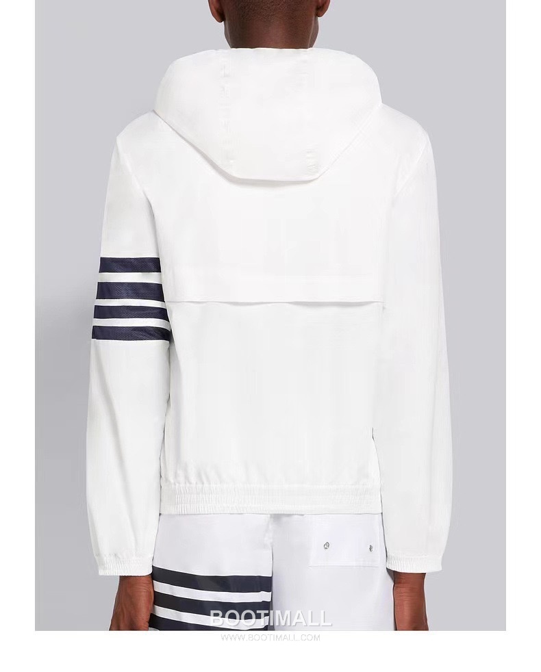 Thom Browne Four-Stripe Mesh Zip Hooded Jacket Nylon, Cotton Gray, Navy, White Jacket 4 줄 스트라이프 메쉬 지퍼 후드 자켓 나일론, 코튼 그레이, 네이비, 화이트 자켓 3