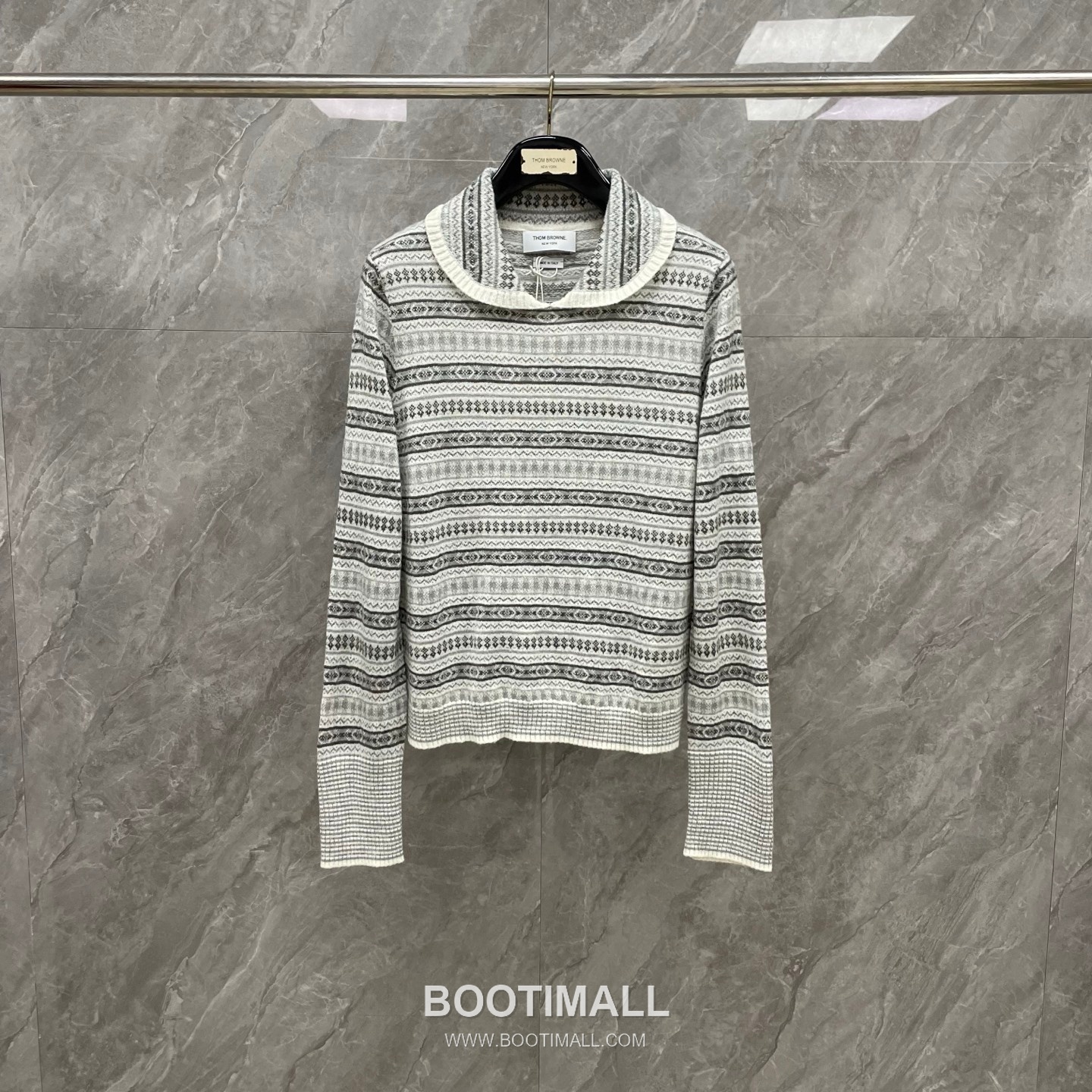 Thom Browne Fair Isle Merino Wool Collared Knit Sweater Merino Wool Gray Knit Sweater 페어 아일 메리노 울 칼라 니트 스웨터 메리노 울 그레이 니트 스웨터 9