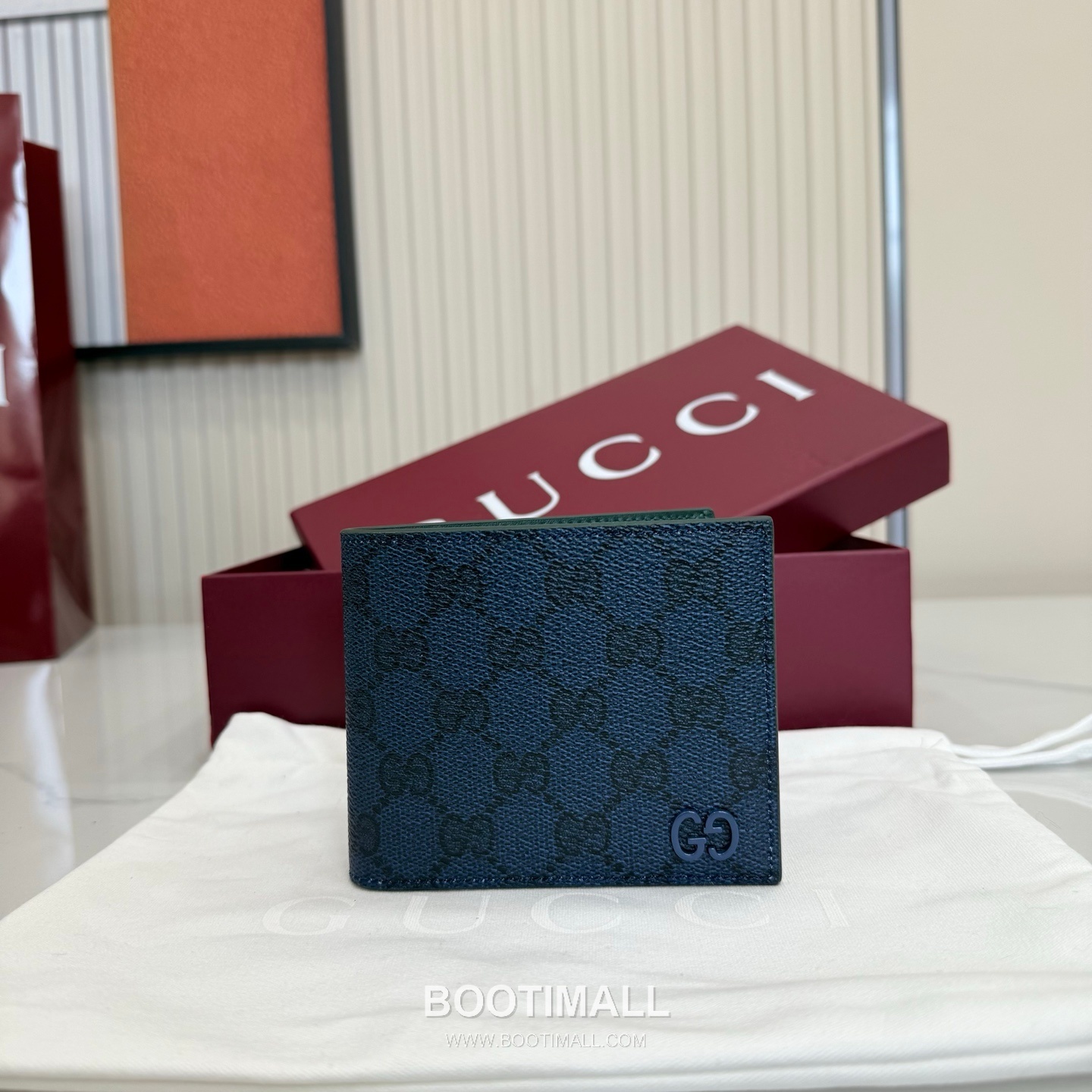 Gucci 768244 Leather Navy/Green Bifold Wallet 구찌 768244 레더 네이비/그린 반지갑 11cm 1