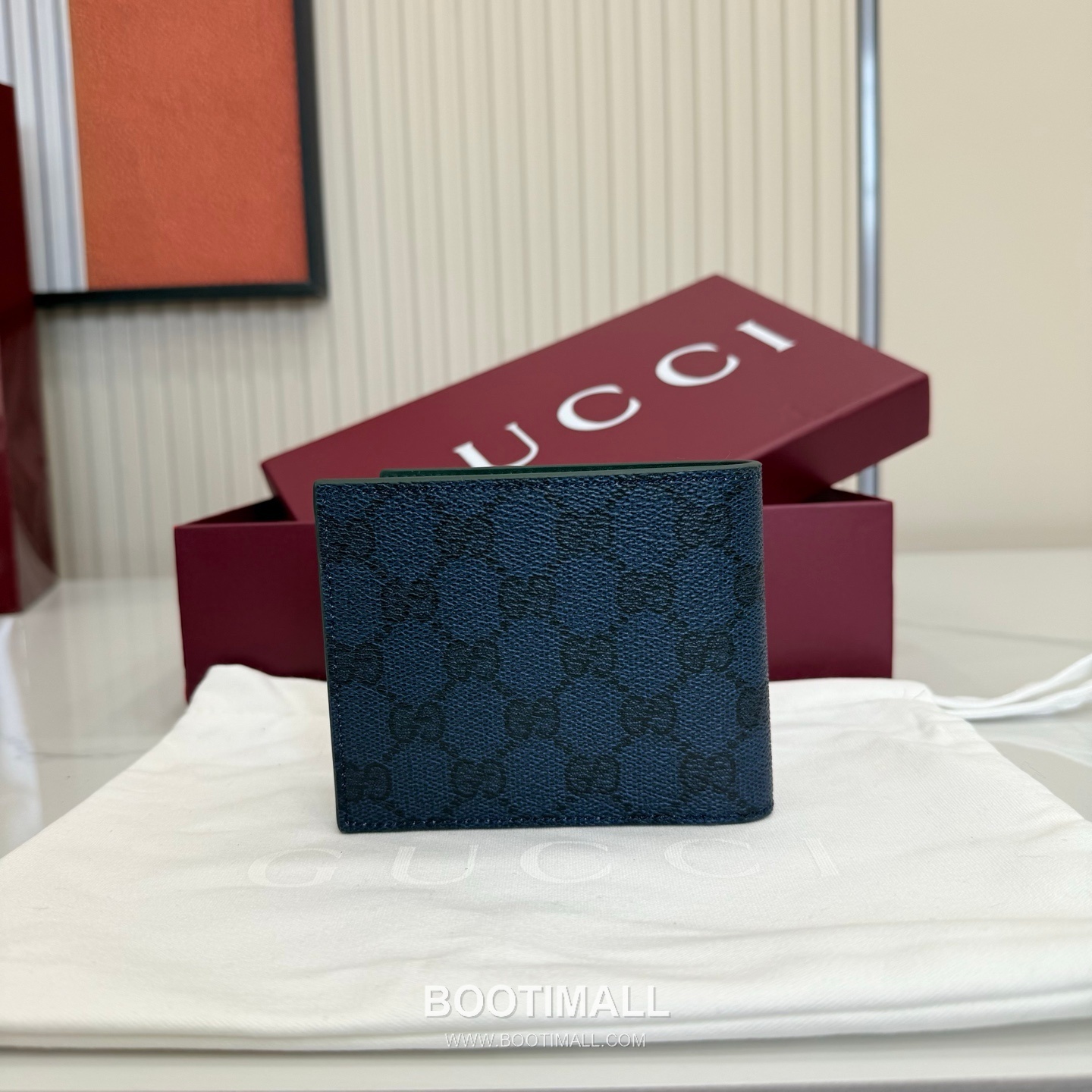 Gucci 768244 Leather Navy/Green Bifold Wallet 구찌 768244 레더 네이비/그린 반지갑 11cm 2