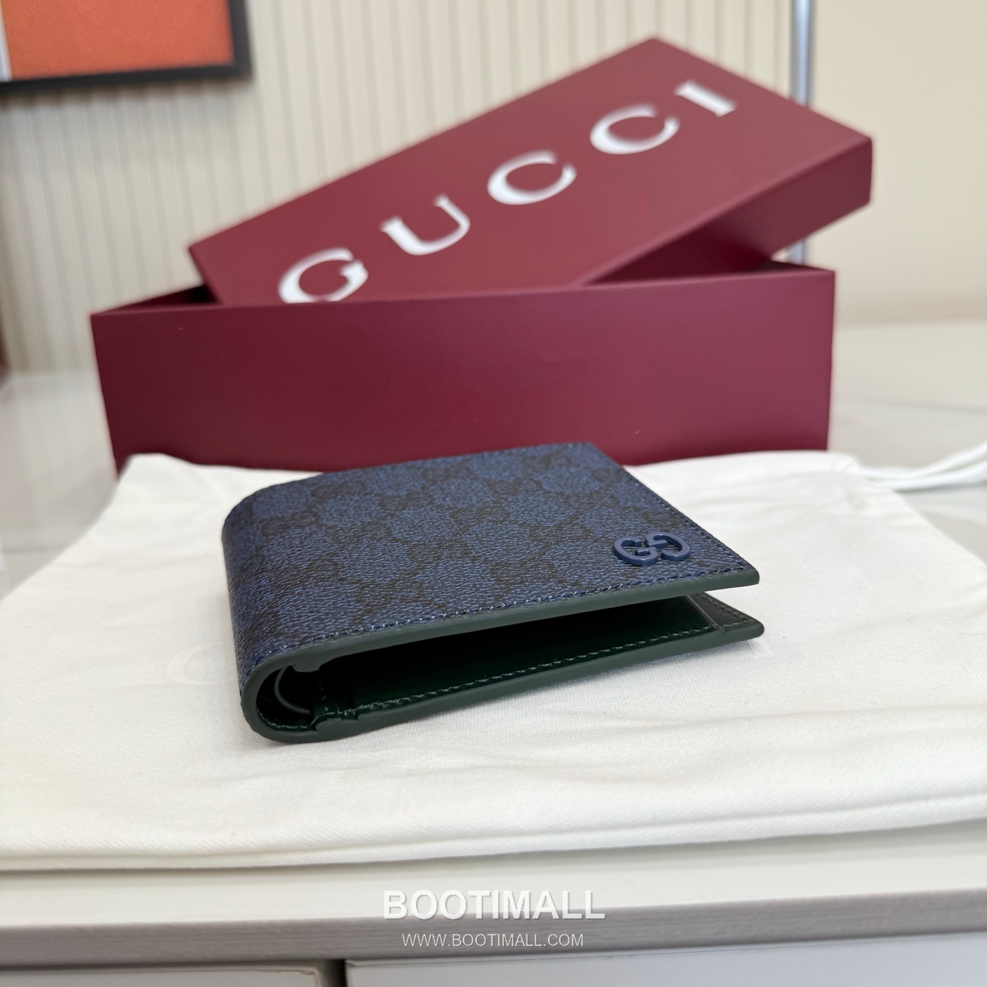 Gucci 768244 Leather Navy/Green Bifold Wallet 구찌 768244 레더 네이비/그린 반지갑 11cm 3