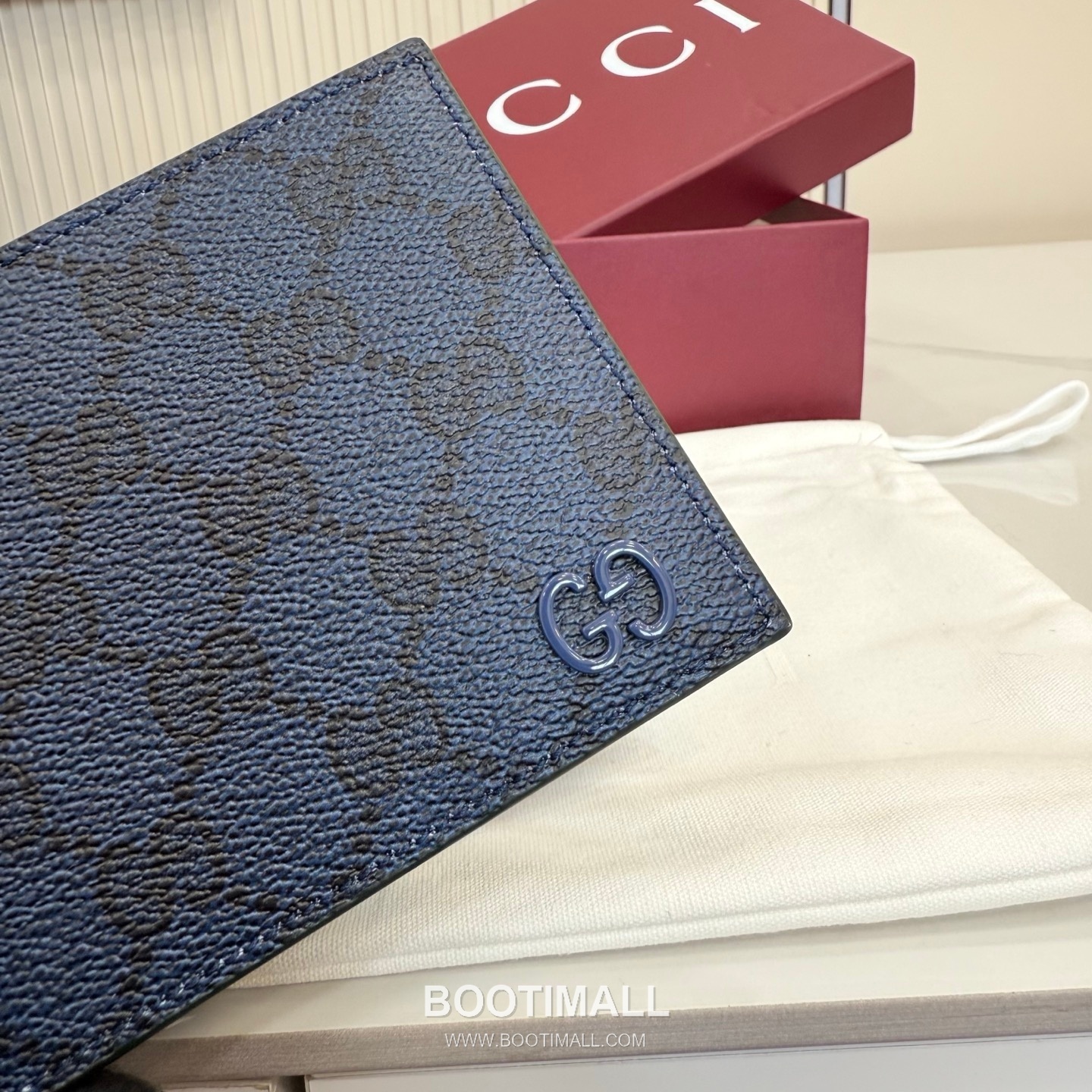 Gucci 768244 Leather Navy/Green Bifold Wallet 구찌 768244 레더 네이비/그린 반지갑 11cm 4