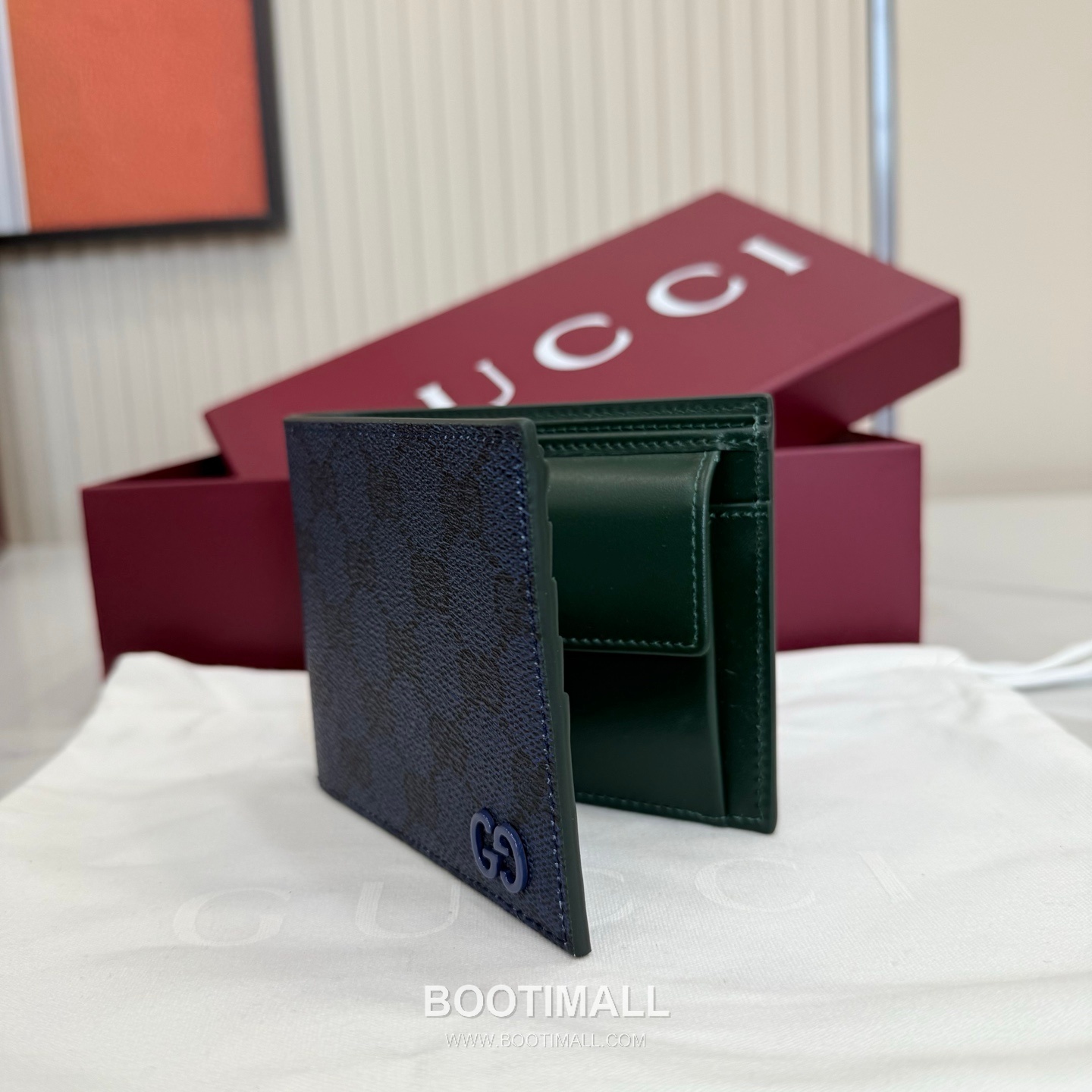 Gucci 768244 Leather Navy/Green Bifold Wallet 구찌 768244 레더 네이비/그린 반지갑 11cm 5