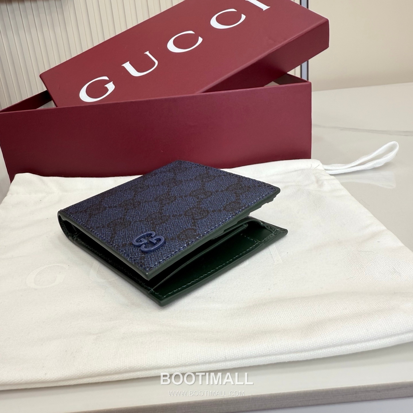 Gucci 768244 Leather Navy/Green Bifold Wallet 구찌 768244 레더 네이비/그린 반지갑 11cm 6