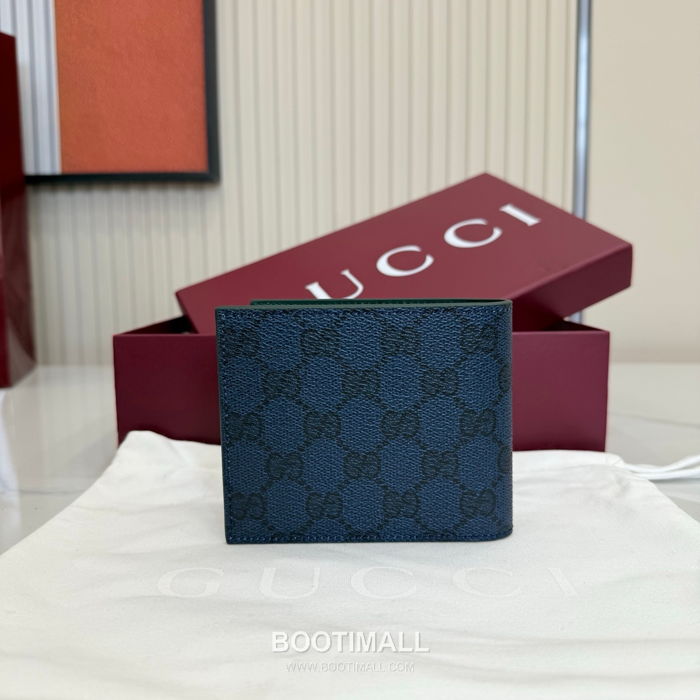 Gucci Double Fold Wallet 768243 GG Supreme Canvas Blue/Green Bifold Wallet 구찌 더블 폴드 반지갑 768243 GG 수프림 캔버스 블루/그린 반지갑 11cm 2