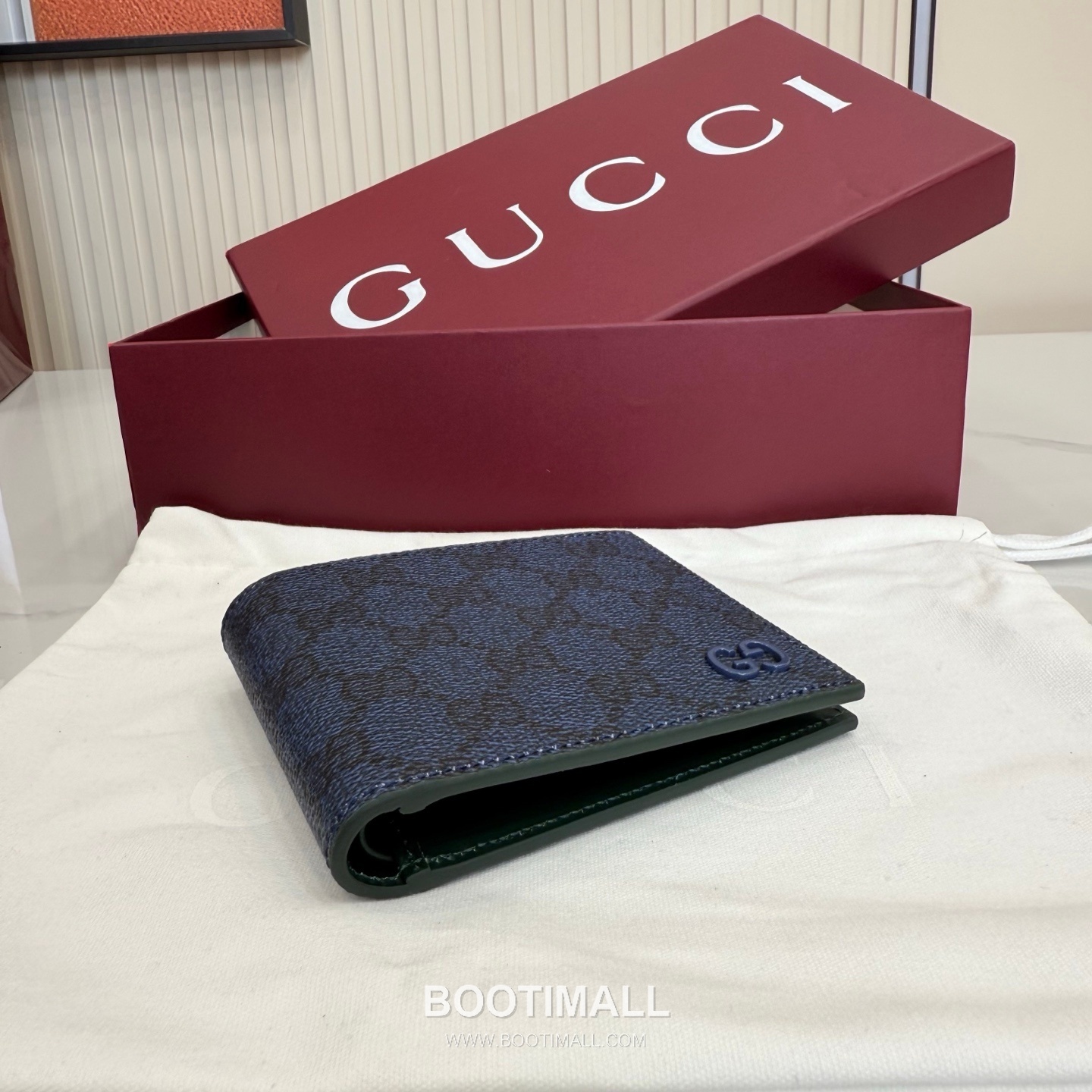 Gucci Double Fold Wallet 768243 GG Supreme Canvas Blue/Green Bifold Wallet 구찌 더블 폴드 반지갑 768243 GG 수프림 캔버스 블루/그린 반지갑 11cm 3