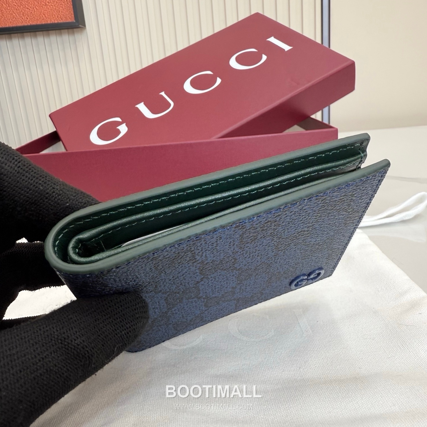 Gucci Double Fold Wallet 768243 GG Supreme Canvas Blue/Green Bifold Wallet 구찌 더블 폴드 반지갑 768243 GG 수프림 캔버스 블루/그린 반지갑 11cm 6