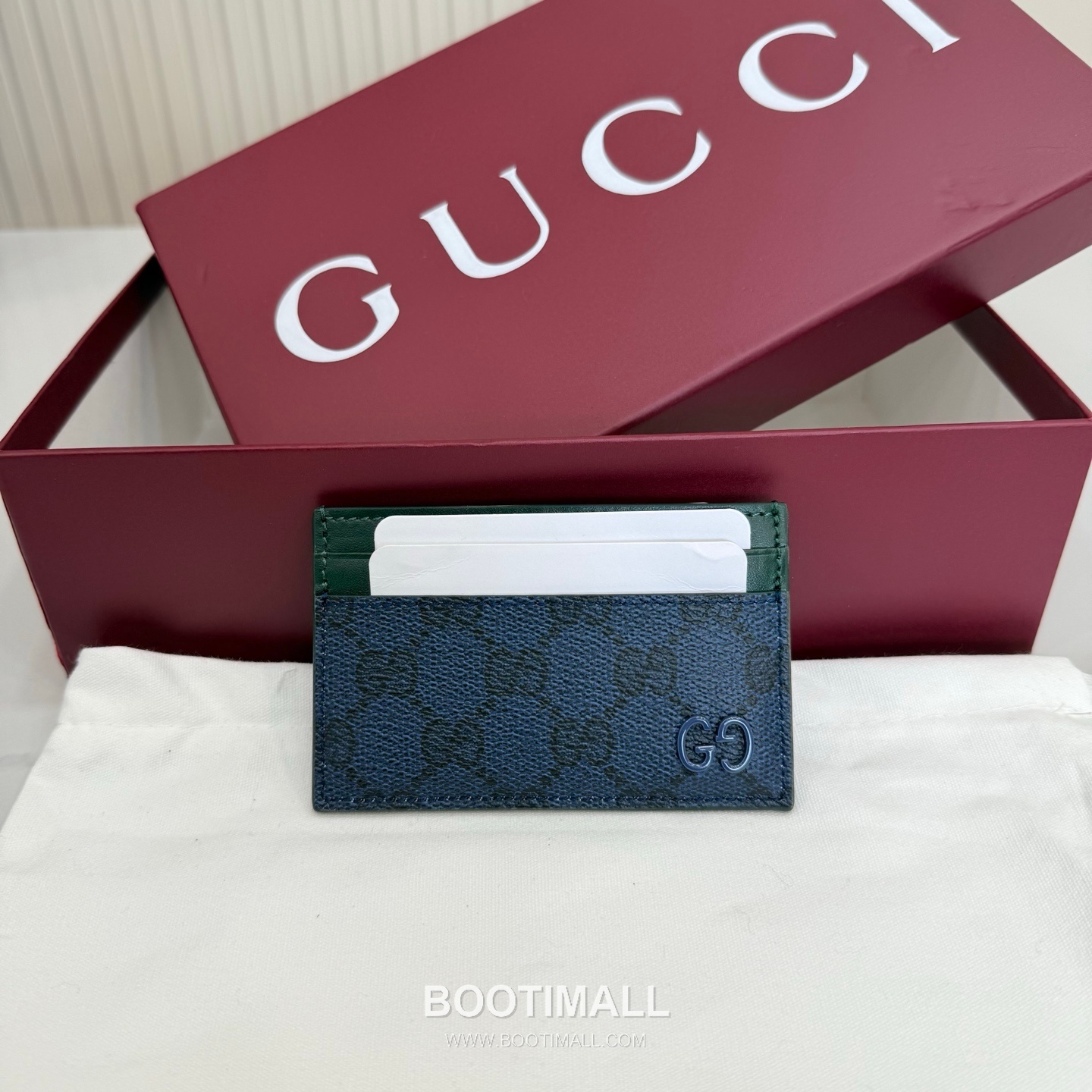 Gucci GG Supreme Card Holder 768248 GG Supreme Canvas Navy Blue/Green Card Holder 구찌 GG 수프림 카드홀더 768248 GG 수프림 캔버스 네이비 블루/그린 카드지갑 11cm 1
