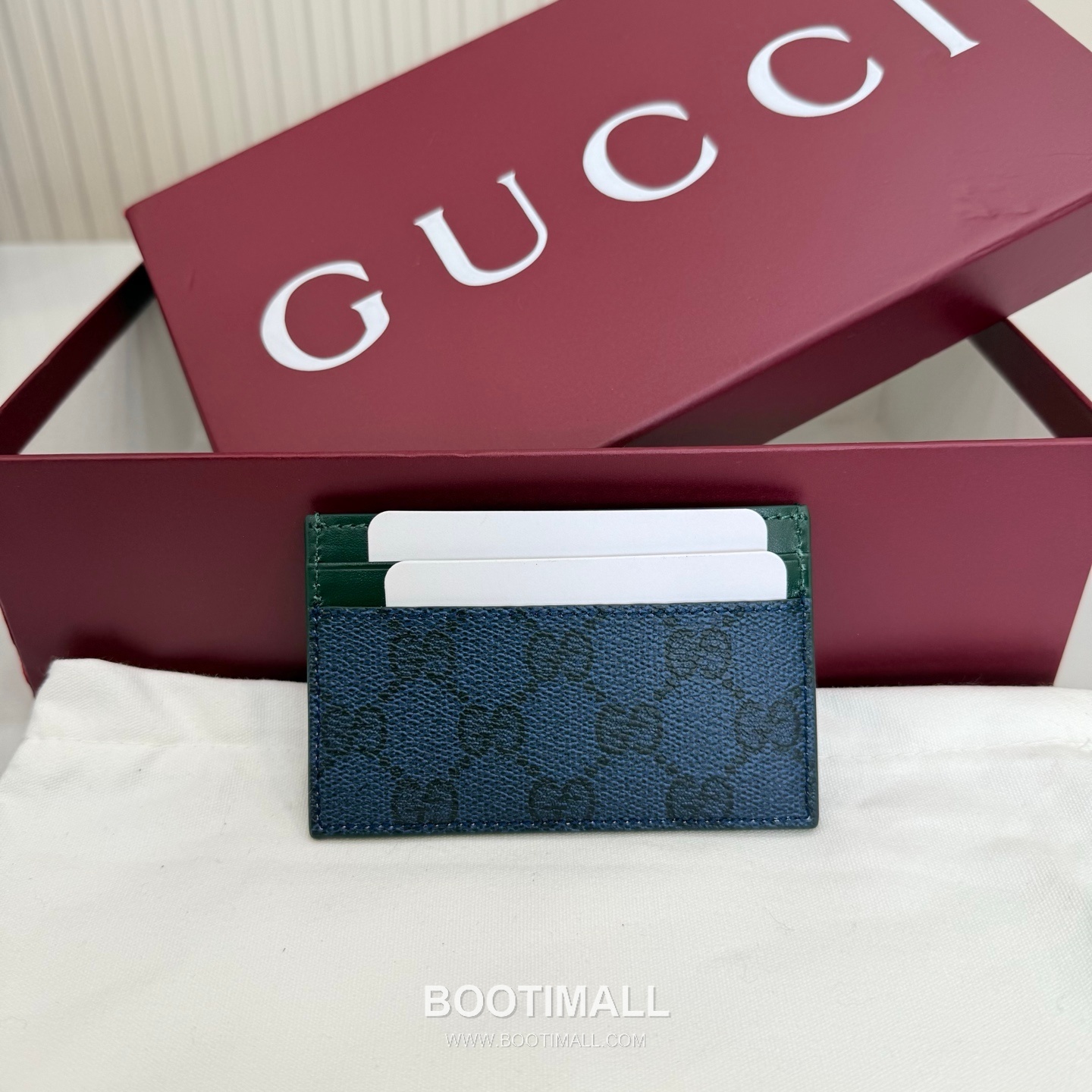 Gucci GG Supreme Card Holder 768248 GG Supreme Canvas Navy Blue/Green Card Holder 구찌 GG 수프림 카드홀더 768248 GG 수프림 캔버스 네이비 블루/그린 카드지갑 11cm 2