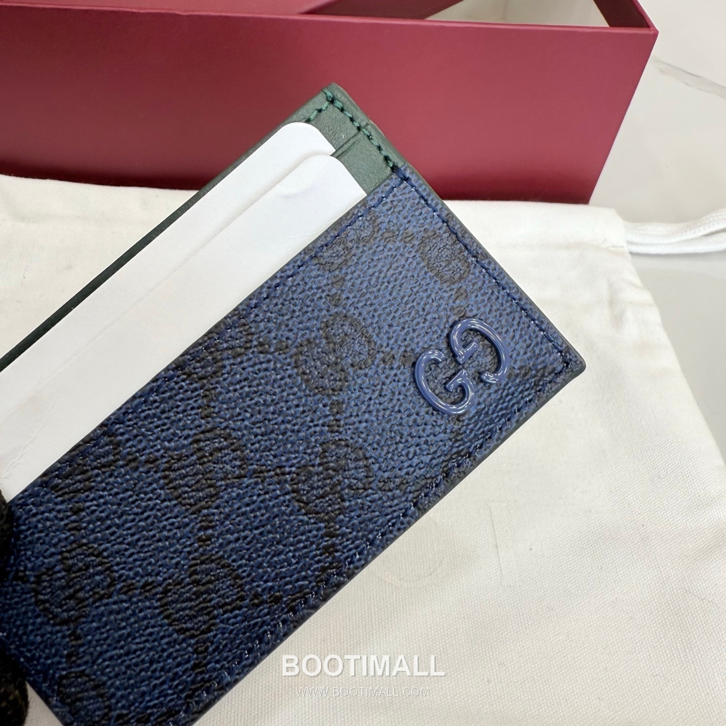 Gucci GG Supreme Card Holder 768248 GG Supreme Canvas Navy Blue/Green Card Holder 구찌 GG 수프림 카드홀더 768248 GG 수프림 캔버스 네이비 블루/그린 카드지갑 11cm 4