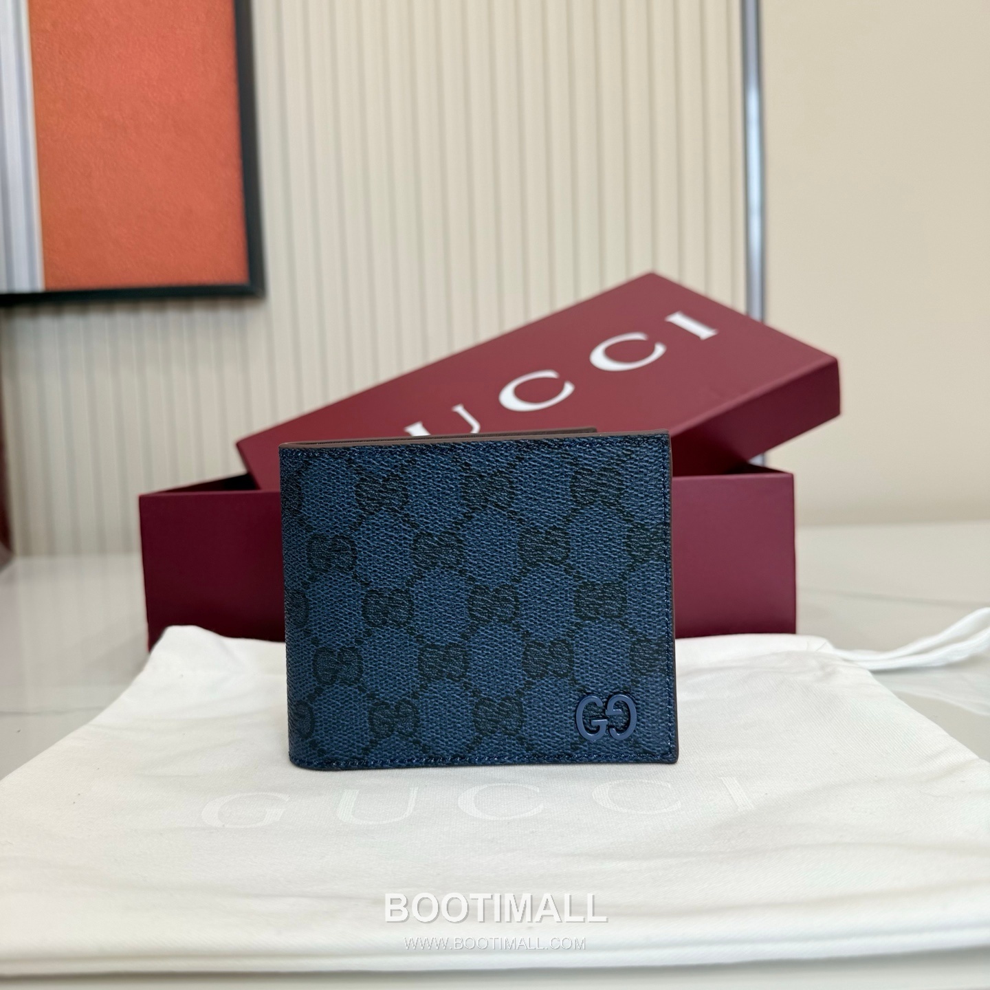 Gucci 768244 Leather Navy/Burgundy Bi-Fold Wallet 구찌 768244 레더 네이비/버건디 반지갑 11cm 1