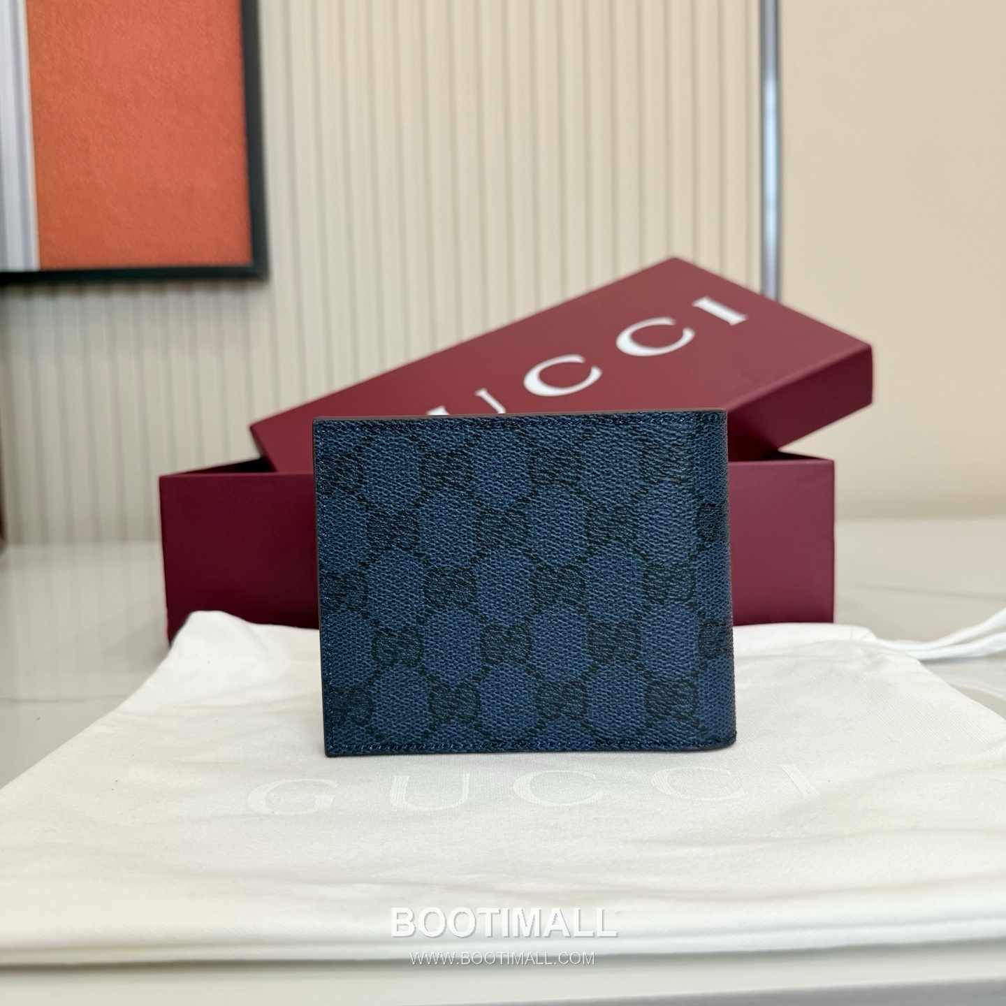 Gucci 768244 Leather Navy/Burgundy Bi-Fold Wallet 구찌 768244 레더 네이비/버건디 반지갑 11cm 2