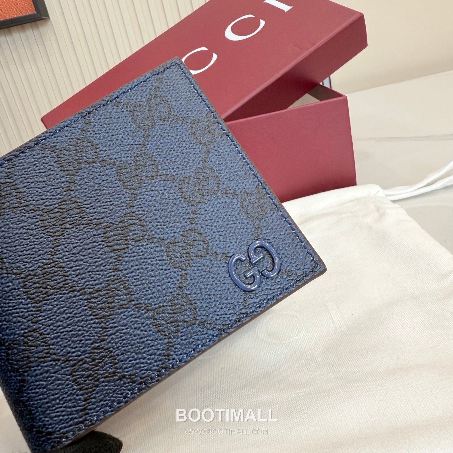 Gucci 768244 Leather Navy/Burgundy Bi-Fold Wallet 구찌 768244 레더 네이비/버건디 반지갑 11cm 4