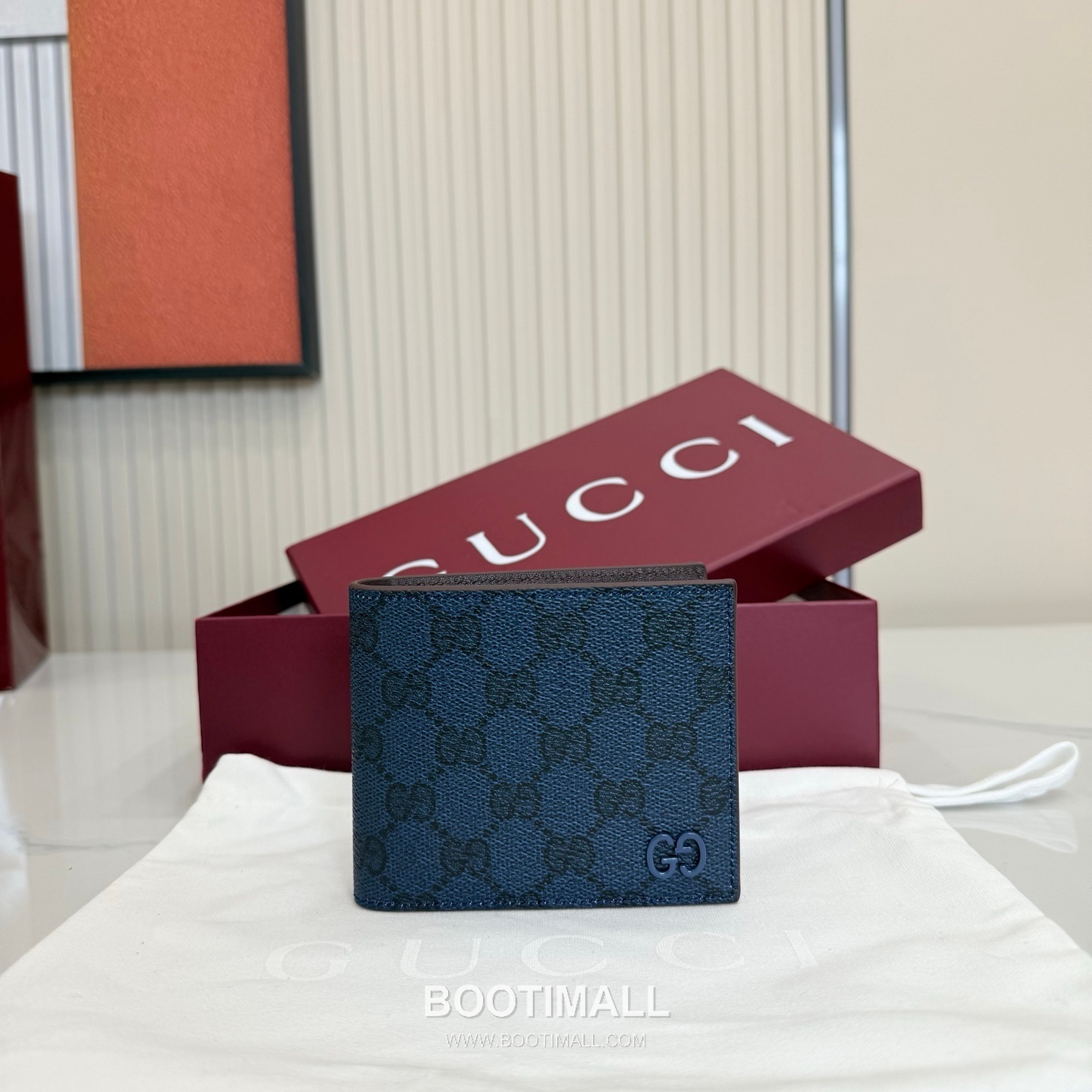 Gucci 768243 GG Supreme Canvas Blue/Burgundy Bifold Wallet 구찌 768243 GG 수프림 캔버스 블루/버건디 반지갑 11cm 1