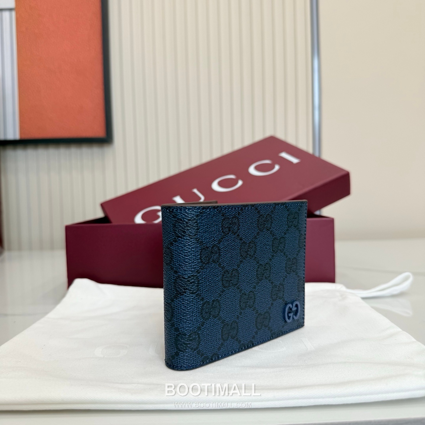 Gucci 768243 GG Supreme Canvas Blue/Burgundy Bifold Wallet 구찌 768243 GG 수프림 캔버스 블루/버건디 반지갑 11cm 2