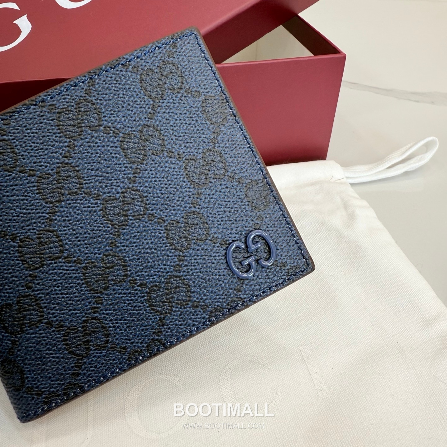Gucci 768243 GG Supreme Canvas Blue/Burgundy Bifold Wallet 구찌 768243 GG 수프림 캔버스 블루/버건디 반지갑 11cm 5