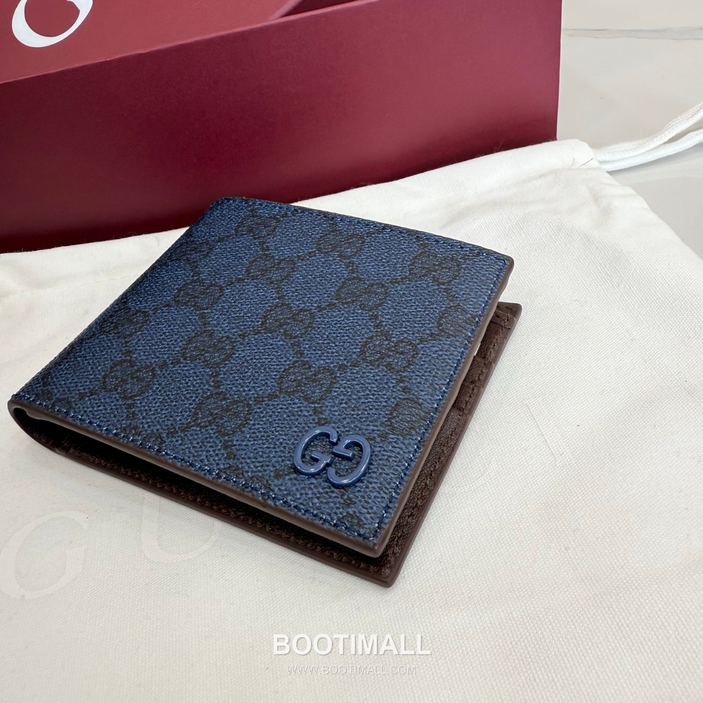 Gucci 768243 GG Supreme Canvas Blue/Burgundy Bifold Wallet 구찌 768243 GG 수프림 캔버스 블루/버건디 반지갑 11cm 6