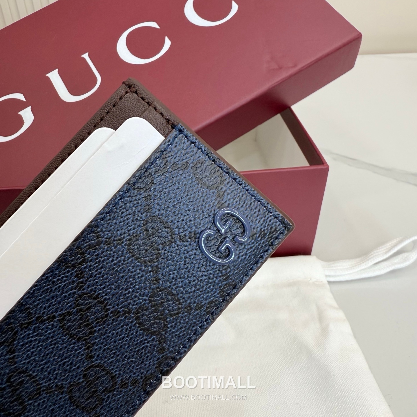 Gucci GG Supreme Card Holder 768248 GG Supreme Canvas Navy Blue/Green Card Holder 구찌 GG 수프림 카드홀더 768248 GG 수프림 캔버스 네이비 블루/그린 카드지갑 11cm 3
