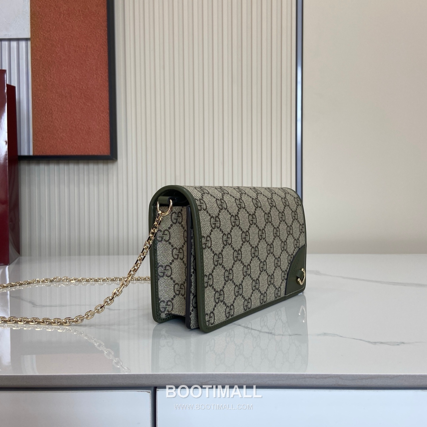 Gucci GG Emblem Chain Wallet 853716 GG Coated Canvas Beige/Brown/Forest Green Chain Wallet 구찌 GG 엠블럼 체인 월렛 853716 GG 코팅 캔버스 베이지/브라운/포레스트 그린 체인 월렛 20cm 2