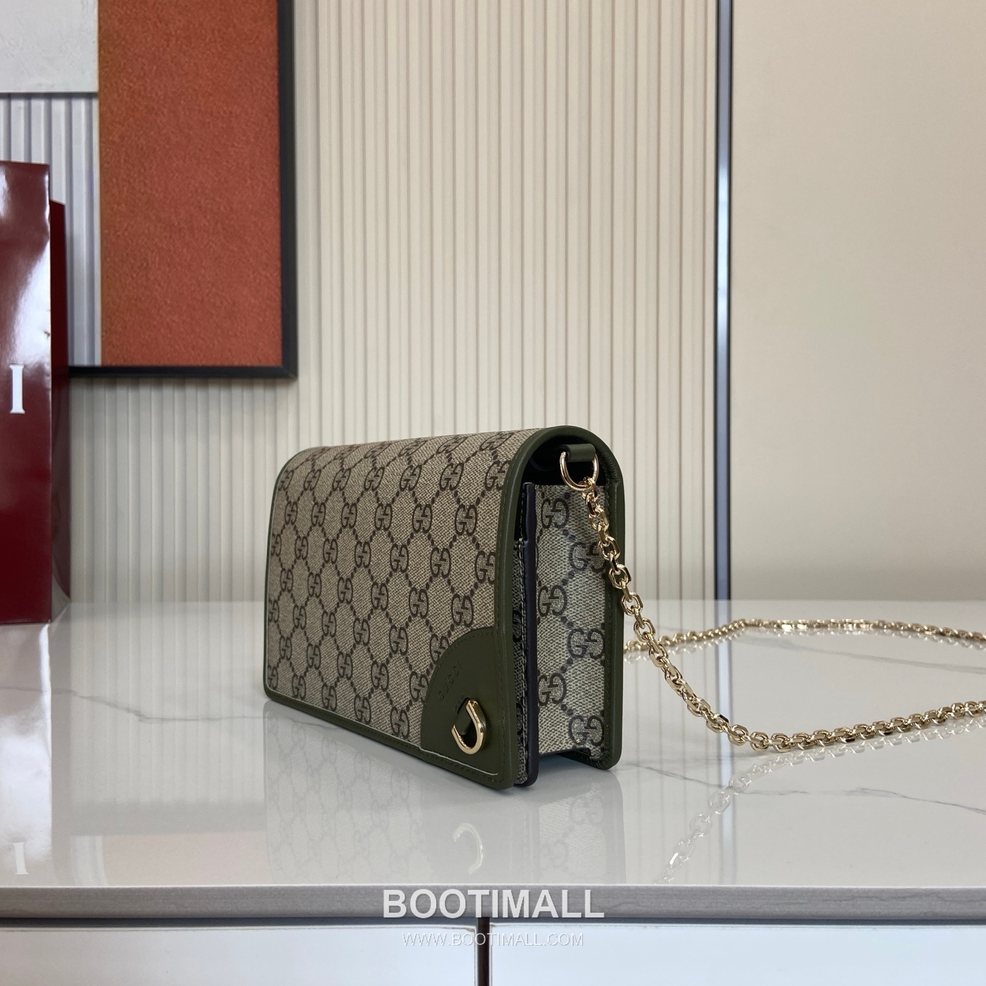 Gucci GG Emblem Chain Wallet 853716 GG Coated Canvas Beige/Brown/Forest Green Chain Wallet 구찌 GG 엠블럼 체인 월렛 853716 GG 코팅 캔버스 베이지/브라운/포레스트 그린 체인 월렛 20cm 3