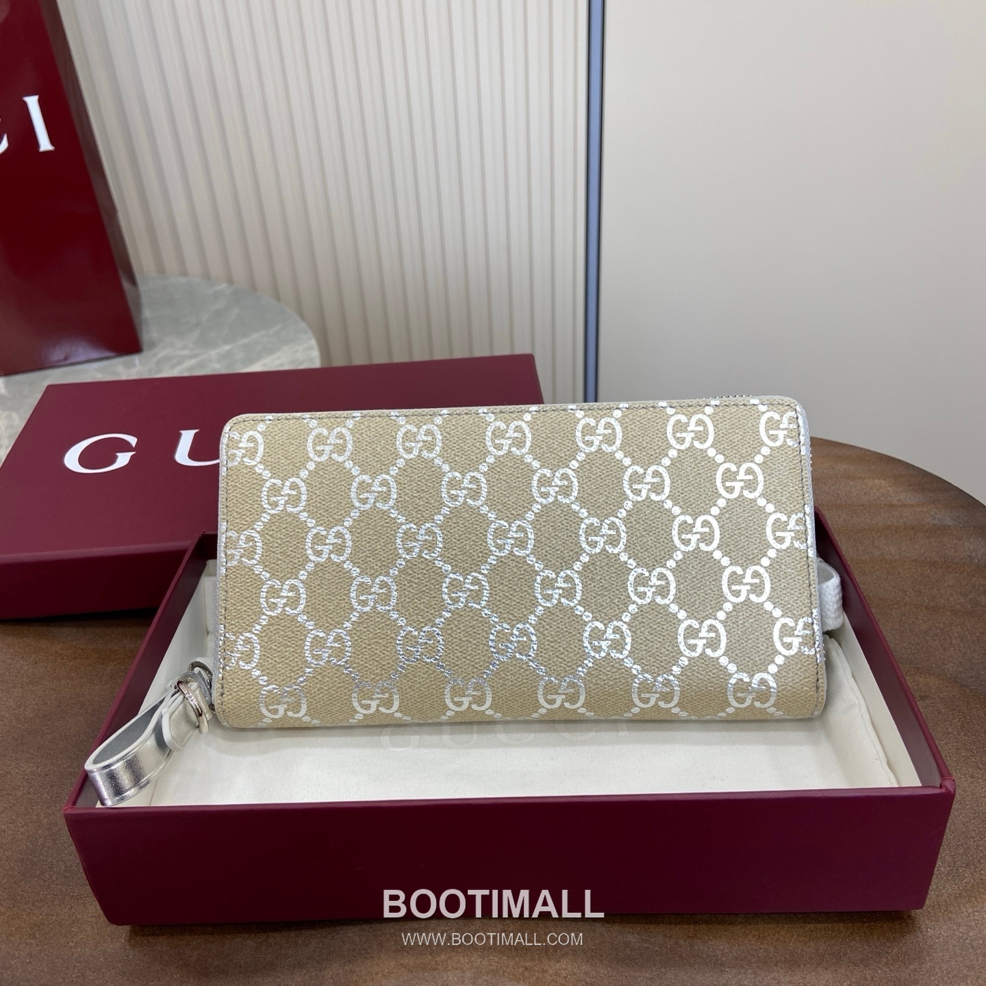 Gucci GG Emblem Mini Wallet 819122 GG Canvas Apricot Silver Compact Wallet 구찌 GG 엠블럼 미니 지갑 819122 GG 캔버스 애프리콧 실버 반지갑 19cm 1