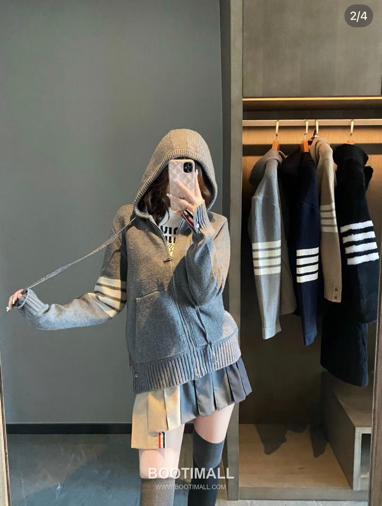 Thom Browne 4-Bar Sailboat Zip-Up Cardigan Wool Blend 톰브라운 4바 세일보트 집업 카디건 울 혼방 그레이 1