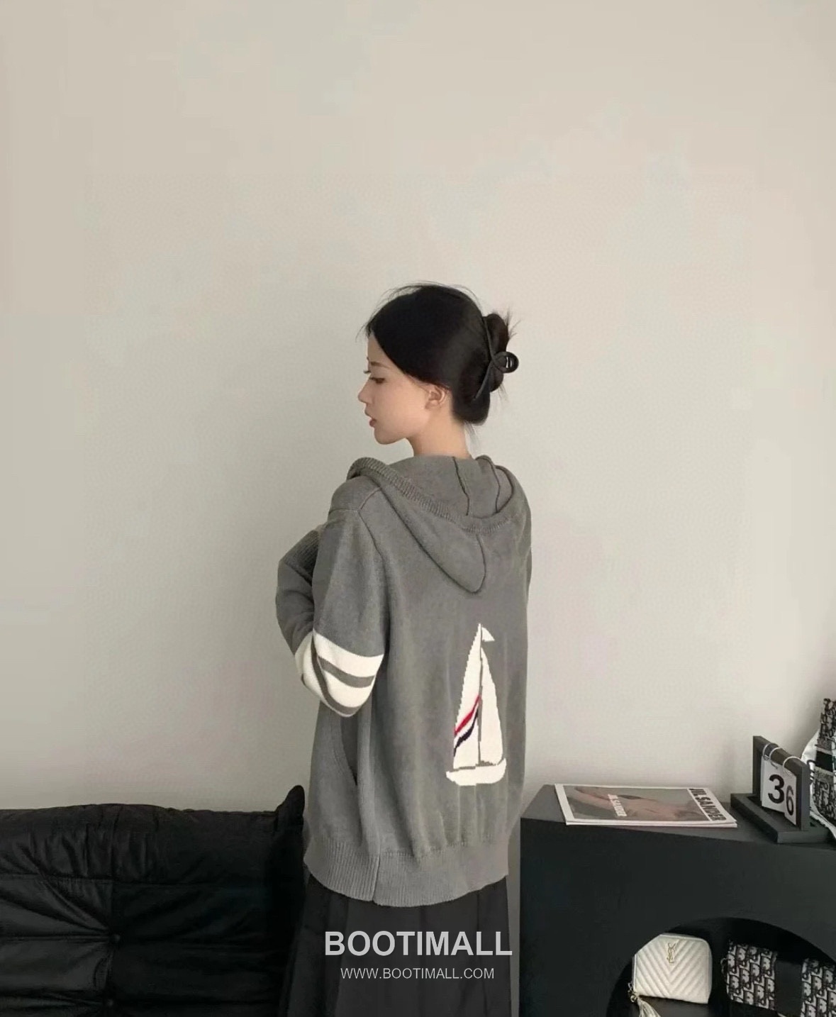 Thom Browne 4-Bar Sailboat Zip-Up Cardigan Wool Blend 톰브라운 4바 세일보트 집업 카디건 울 혼방 그레이 4