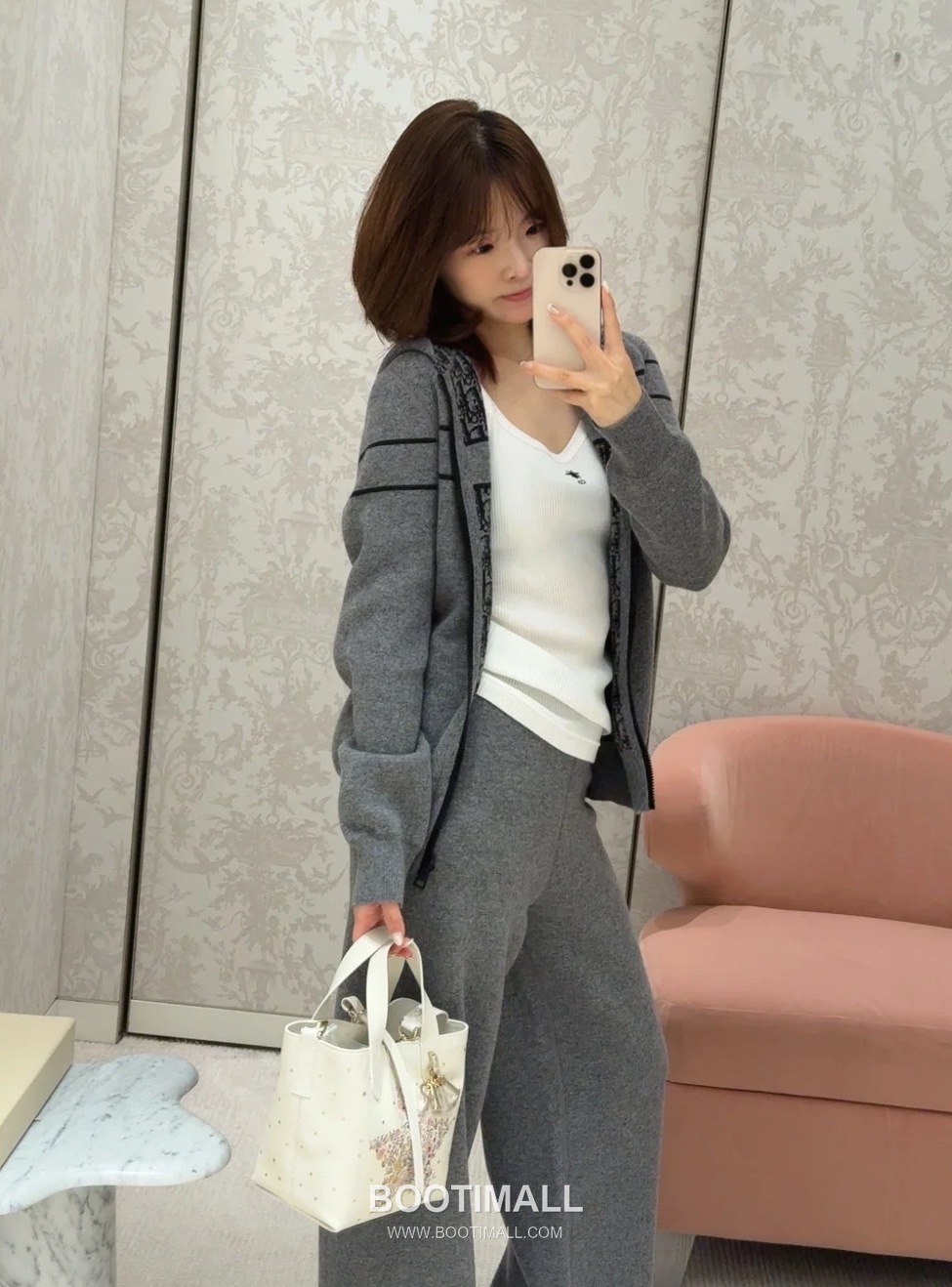 Dior Oblique Double-Faced Cashmere Knit Hooded Jacket Cashmere Blend Knit Gray Hoodie 디올 오블리크 더블페이스 캐시미어 니트 후드 자켓 캐시미어 블렌드 니트 그레이 후드 S, M, L 3