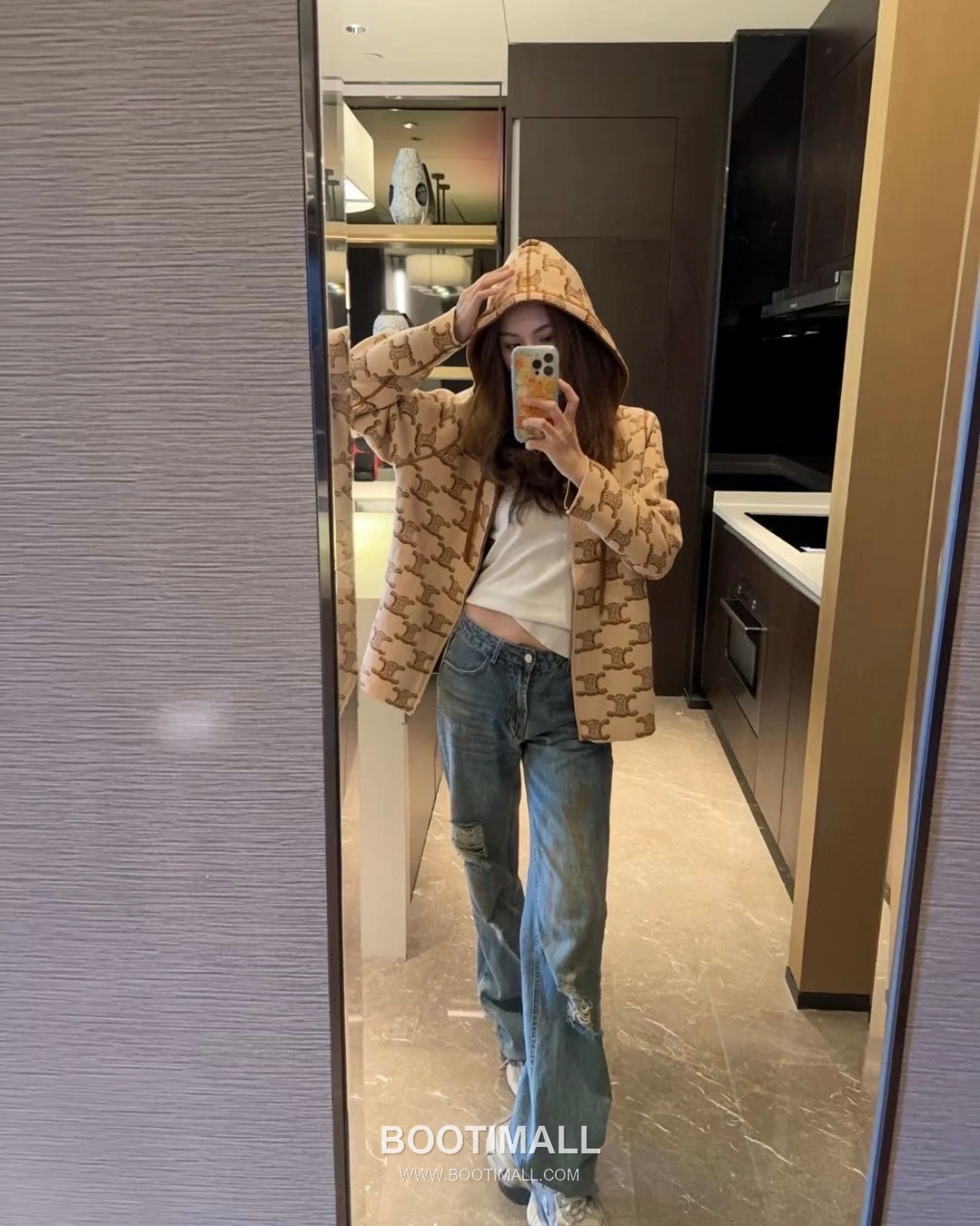 Celine Reversible Hooded Jacket Fabric Blend Brown/White Jacket 셀린느 리버서블 후드 자켓 패브릭 블렌드 브라운/화이트 자켓 4