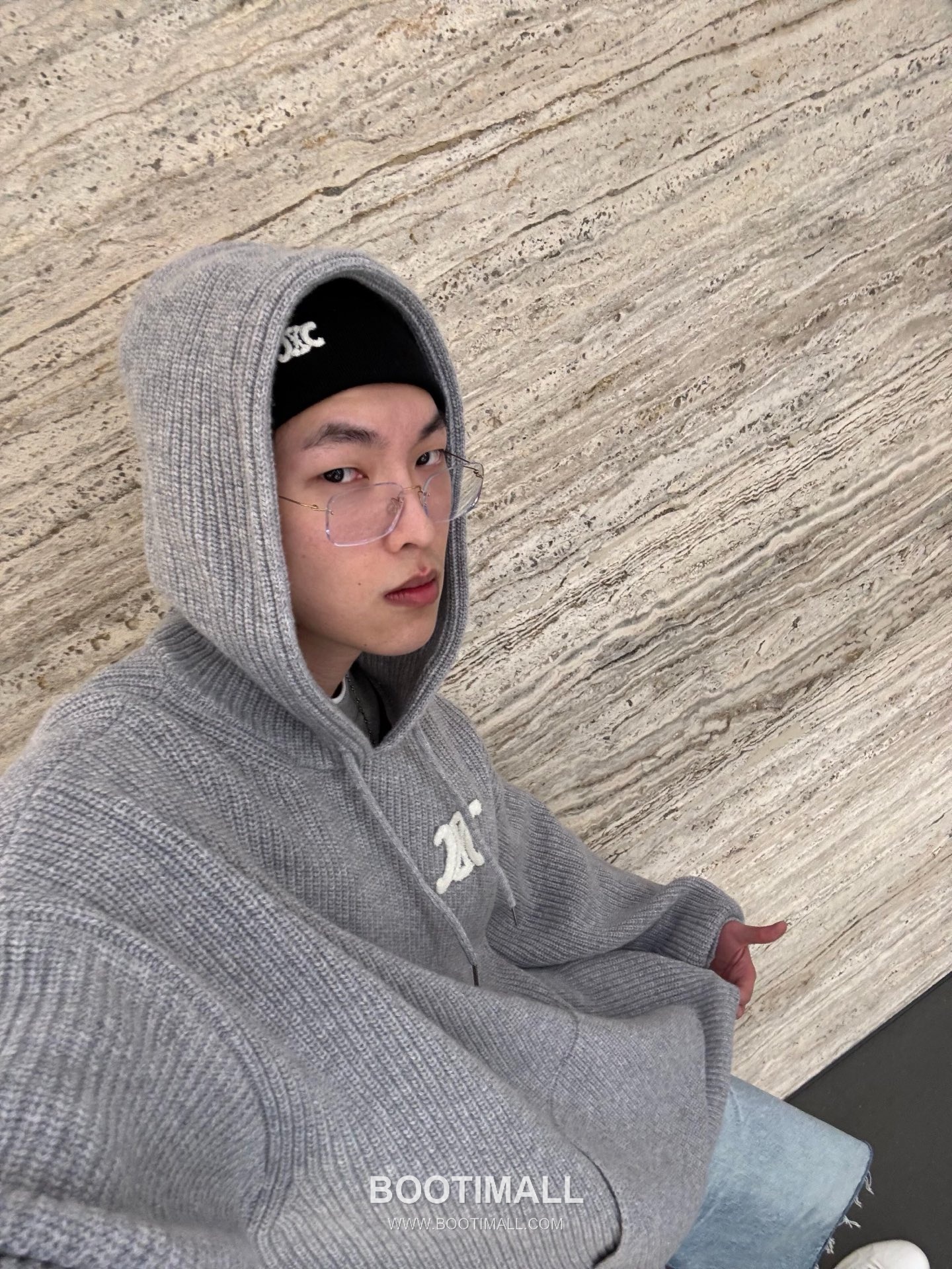 Celine Embroidered Logo Knit Hoodie Knit Gray Hoodie 셀린느 자수 로고 니트 후드 니트 그레이 후드 S, M, L, XL 1