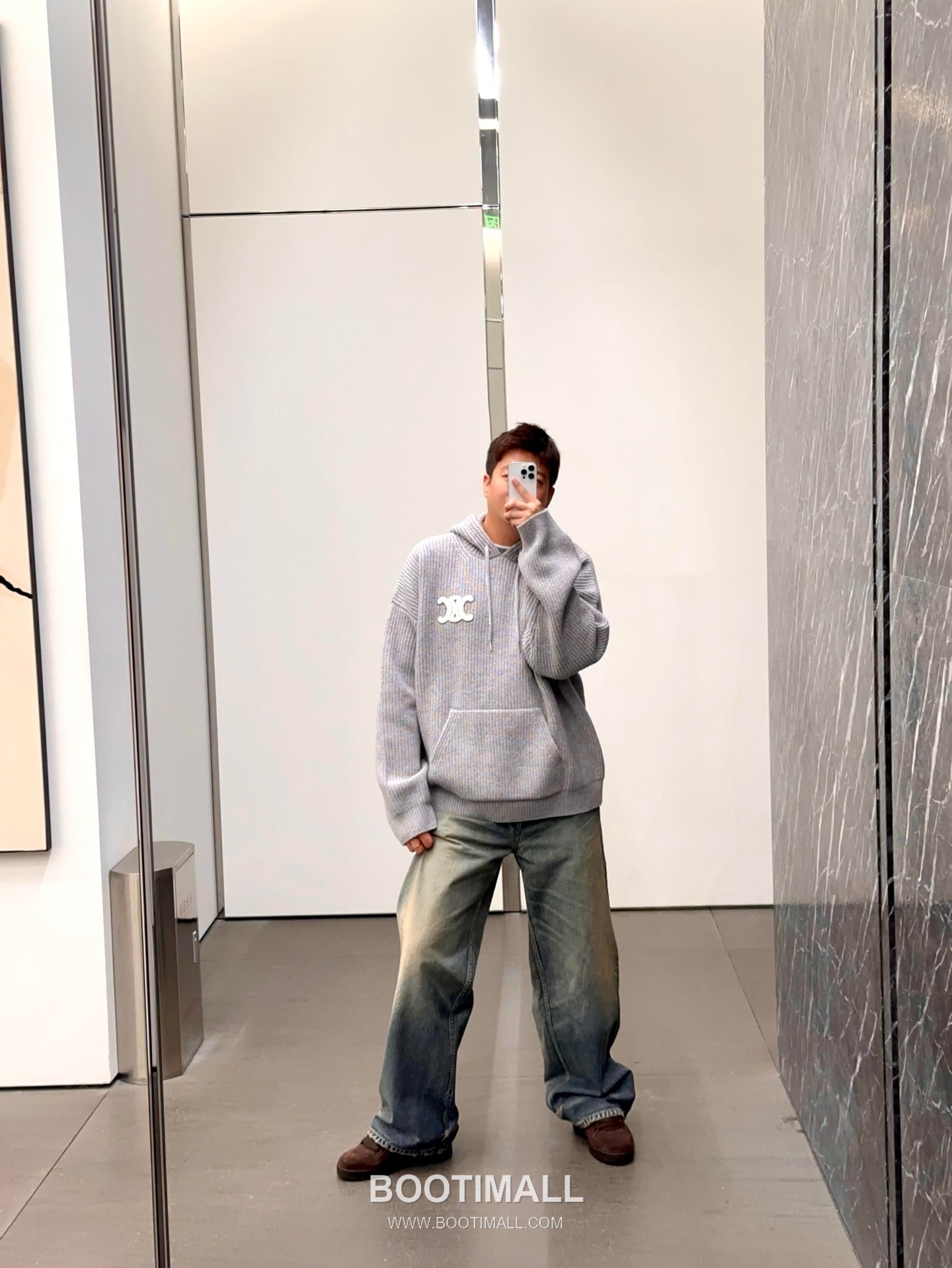 Celine Embroidered Logo Knit Hoodie Knit Gray Hoodie 셀린느 자수 로고 니트 후드 니트 그레이 후드 S, M, L, XL 4