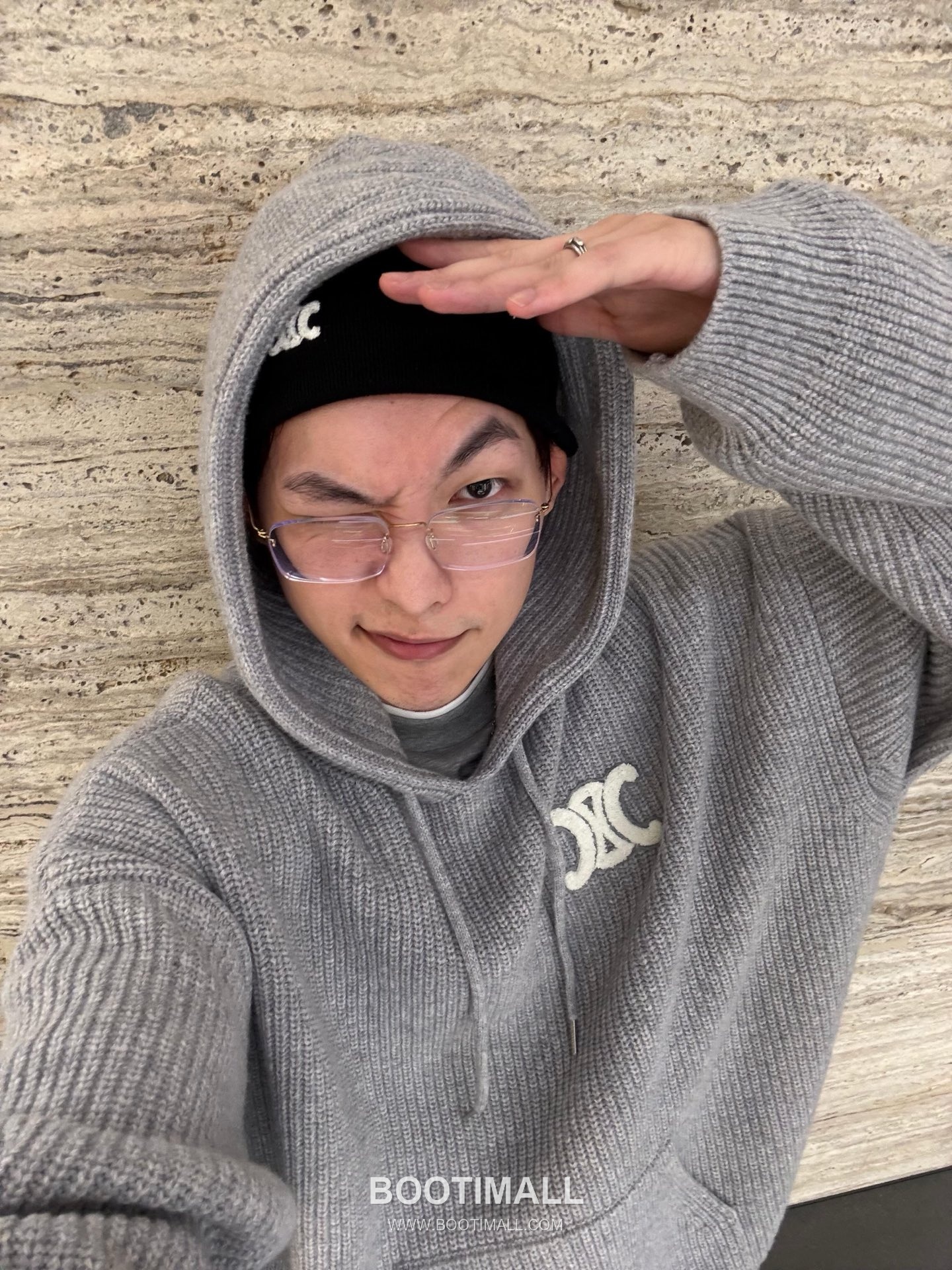 Celine Embroidered Logo Knit Hoodie Knit Gray Hoodie 셀린느 자수 로고 니트 후드 니트 그레이 후드 S, M, L, XL 5