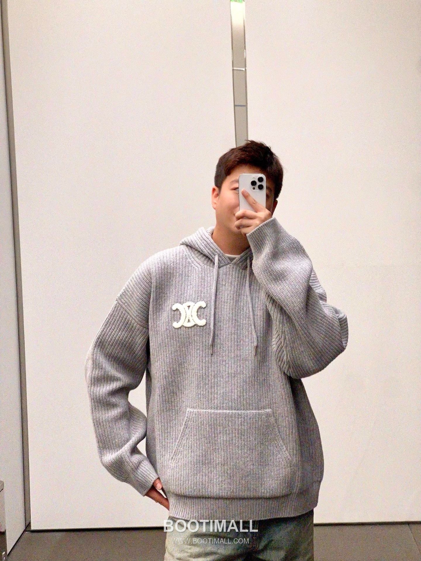 Celine Embroidered Logo Knit Hoodie Knit Gray Hoodie 셀린느 자수 로고 니트 후드 니트 그레이 후드 S, M, L, XL 7