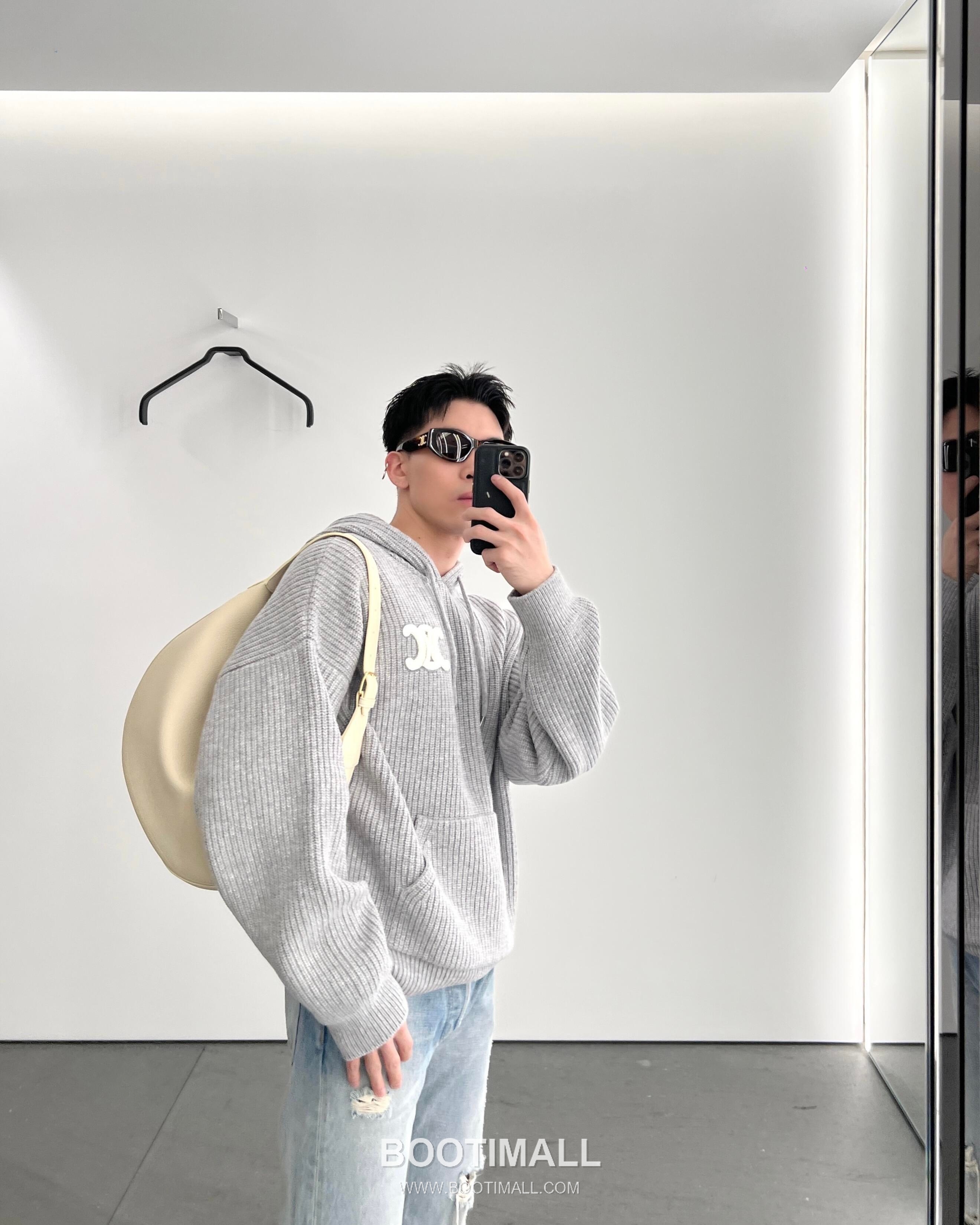 Celine Embroidered Logo Knit Hoodie Knit Gray Hoodie 셀린느 자수 로고 니트 후드 니트 그레이 후드 S, M, L, XL 8