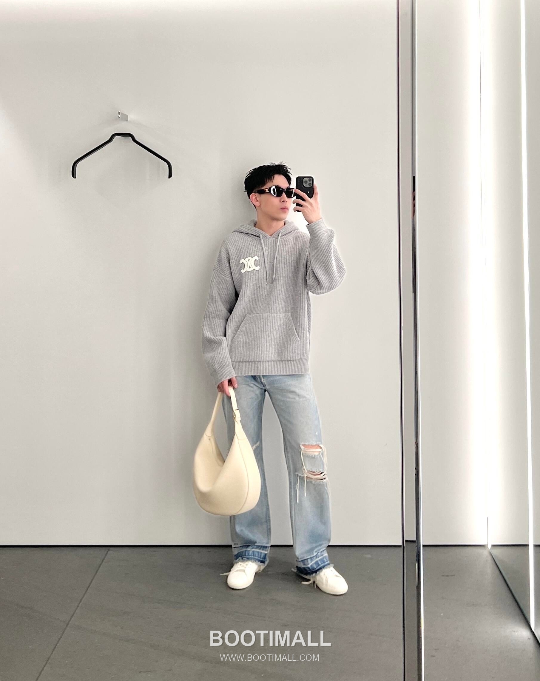 Celine Embroidered Logo Knit Hoodie Knit Gray Hoodie 셀린느 자수 로고 니트 후드 니트 그레이 후드 S, M, L, XL 9