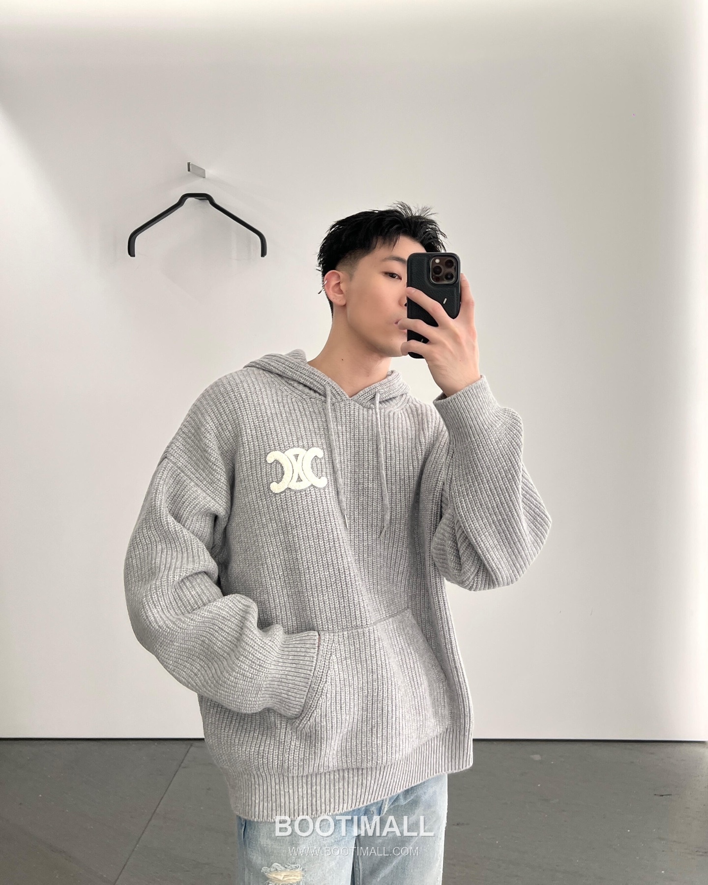 Celine Embroidered Logo Knit Hoodie Knit Gray Hoodie 셀린느 자수 로고 니트 후드 니트 그레이 후드 S, M, L, XL 10