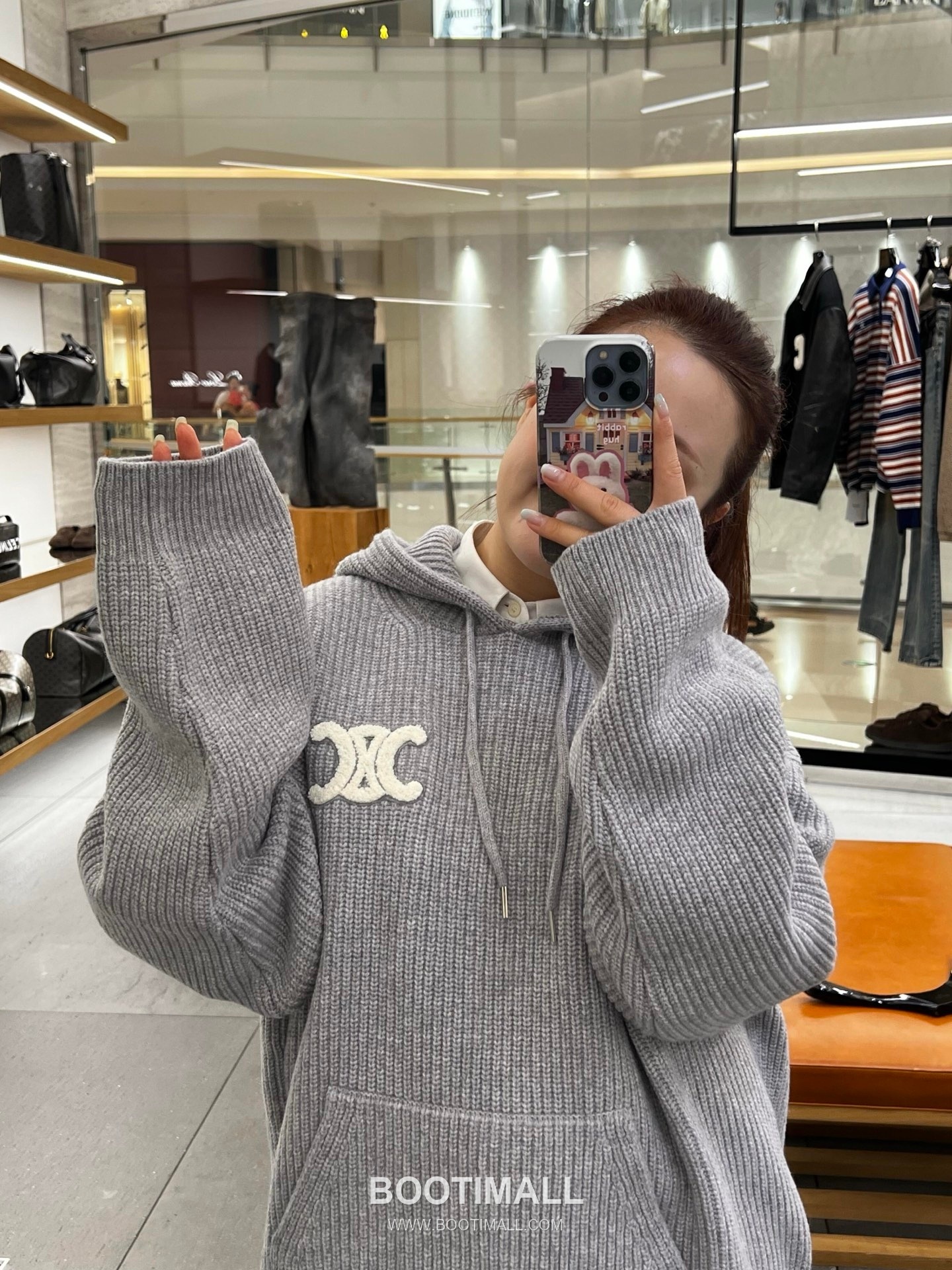 Celine Embroidered Logo Knit Hoodie Knit Gray Hoodie 셀린느 자수 로고 니트 후드 니트 그레이 후드 S, M, L, XL 12