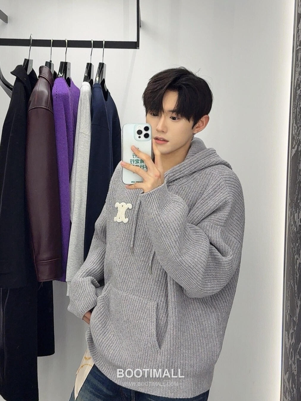 Celine Embroidered Logo Knit Hoodie Knit Gray Hoodie 셀린느 자수 로고 니트 후드 니트 그레이 후드 S, M, L, XL 13