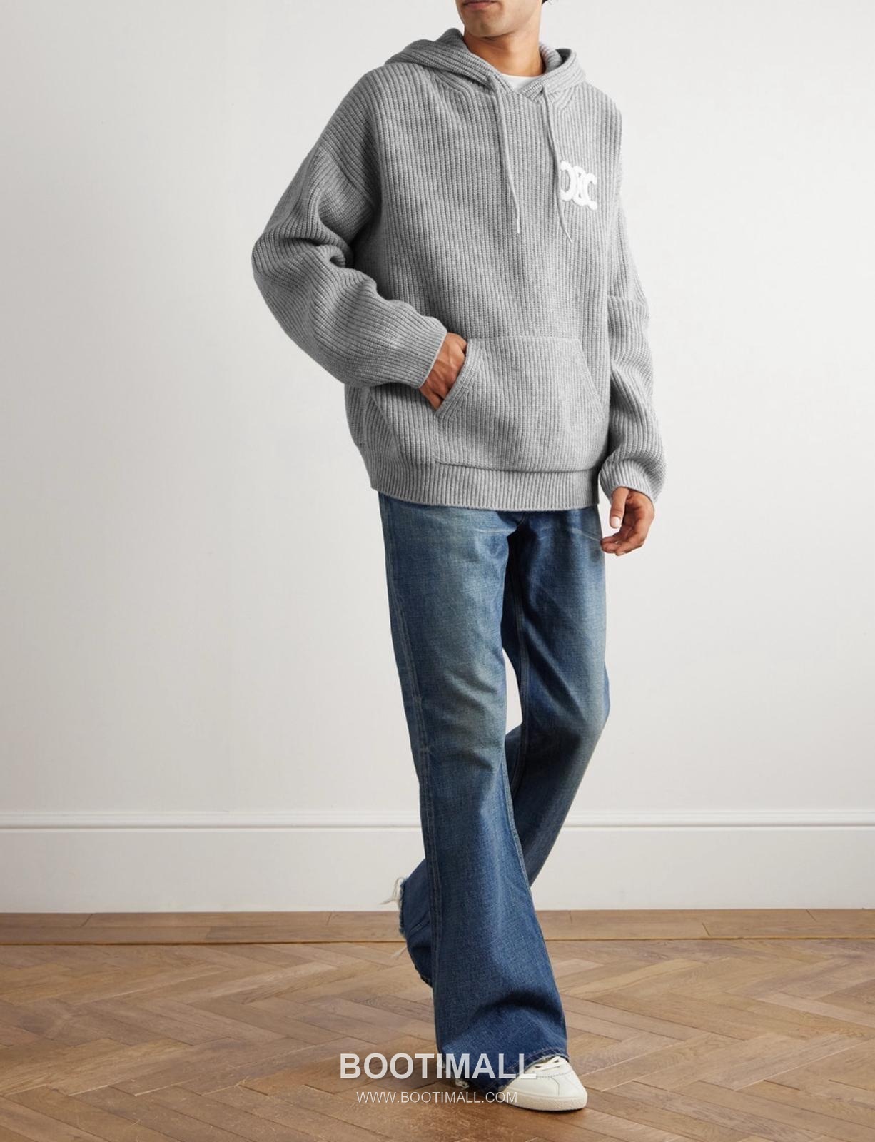 Celine Embroidered Logo Knit Hoodie Knit Gray Hoodie 셀린느 자수 로고 니트 후드 니트 그레이 후드 S, M, L, XL 14