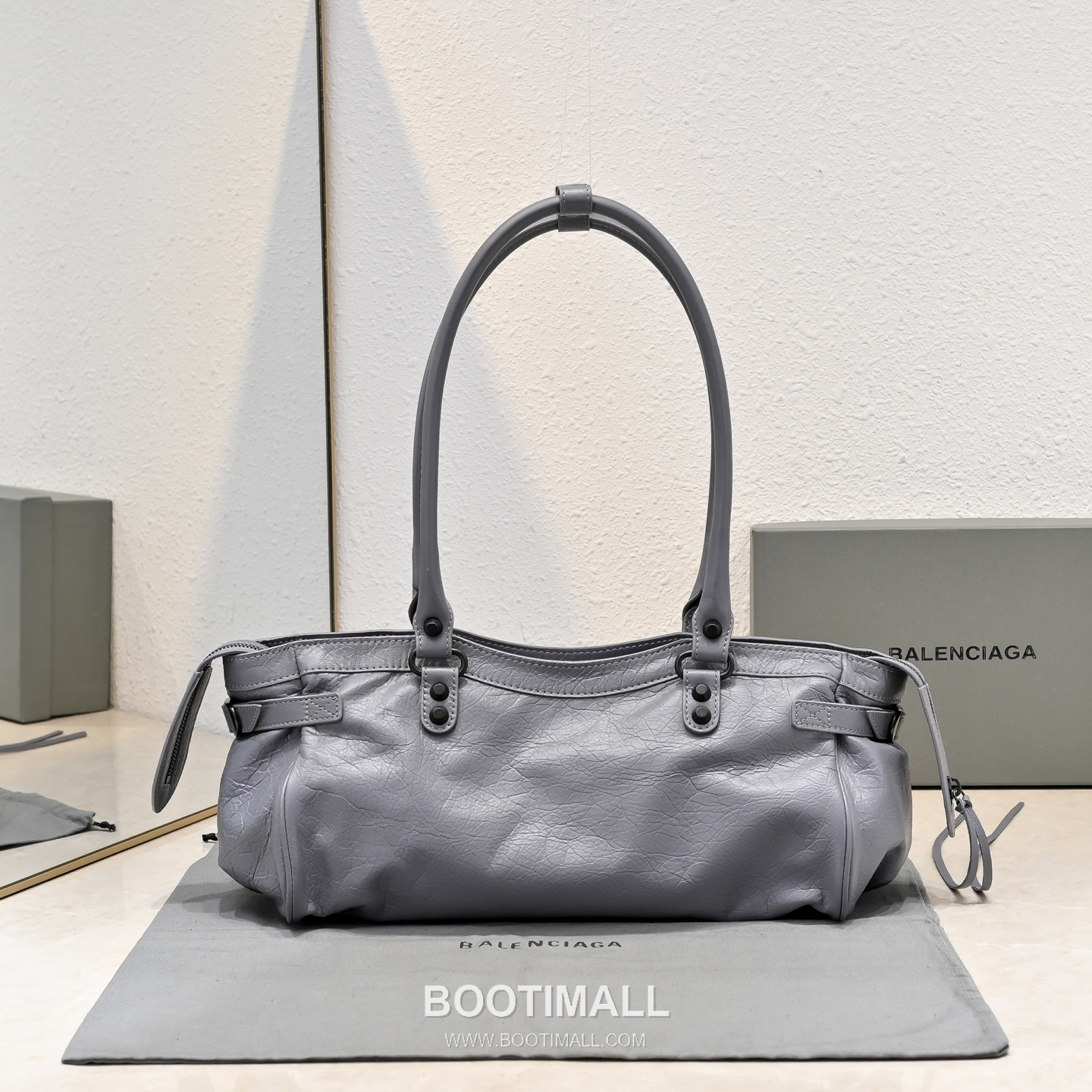 Balenciaga City Shoulder Strap Lambskin Leather Gray Shoulder Bag 발렌시아가 시티 숄더 스트랩 머신 스티치 램스킨 레더 그레이 숄더백 35cm 7