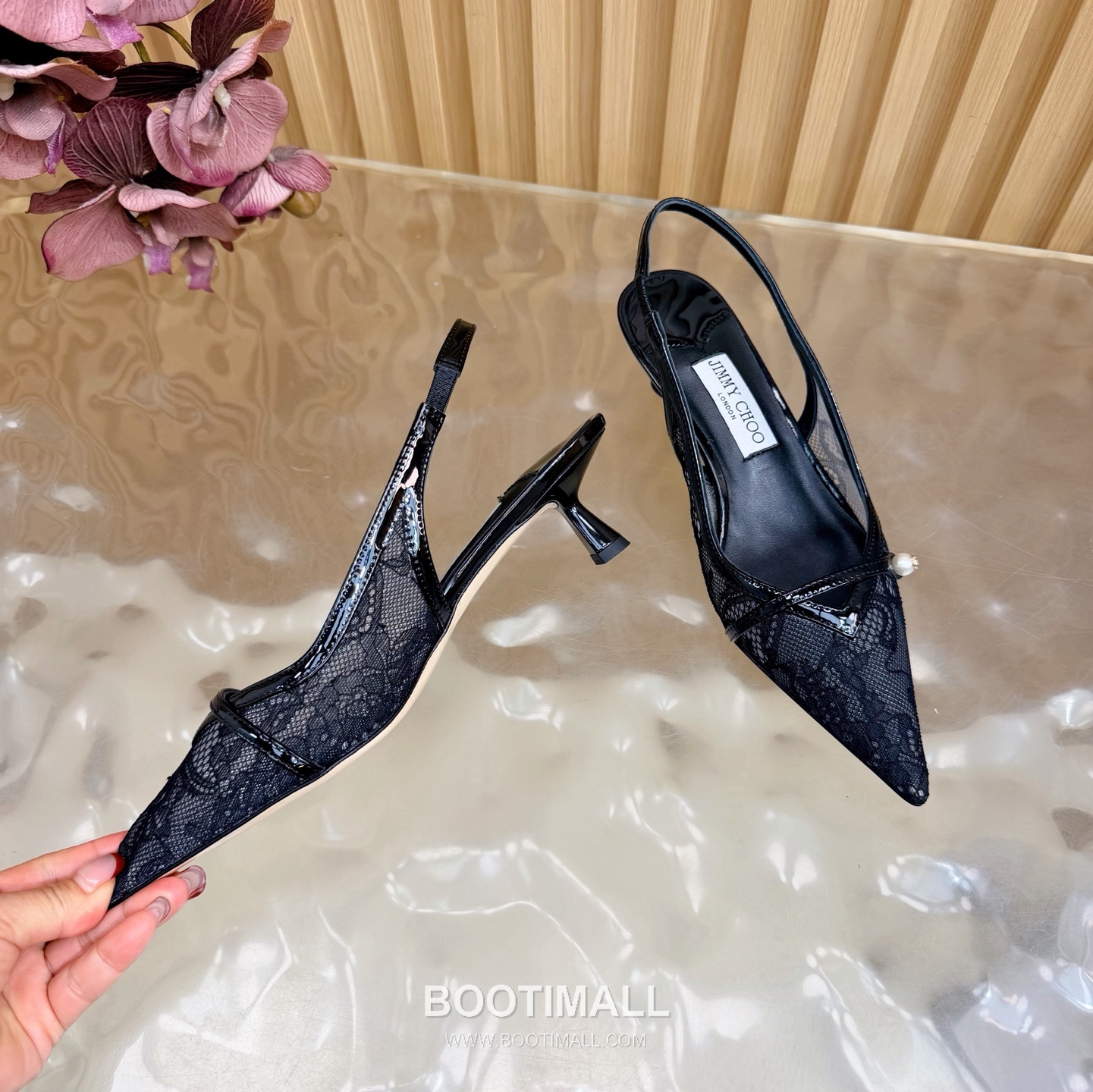 Jimmy Choo Lace Slingback Kitten Heels Lace, Sheepskin Black Heels 레이스 슬링백 키튼힐 레이스, 양가죽 블랙 힐 7