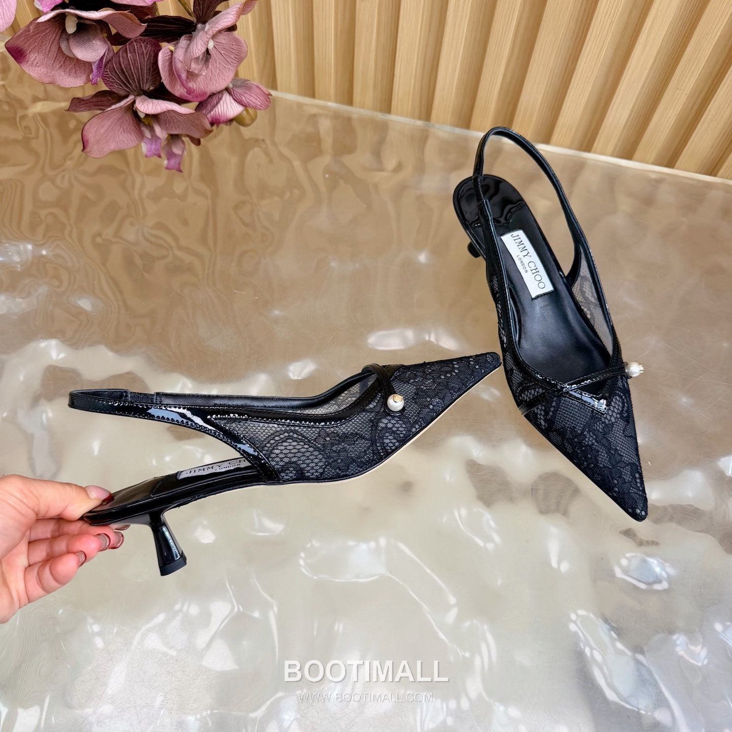 Jimmy Choo Lace Slingback Kitten Heels Lace, Sheepskin Black Heels 레이스 슬링백 키튼힐 레이스, 양가죽 블랙 힐 8