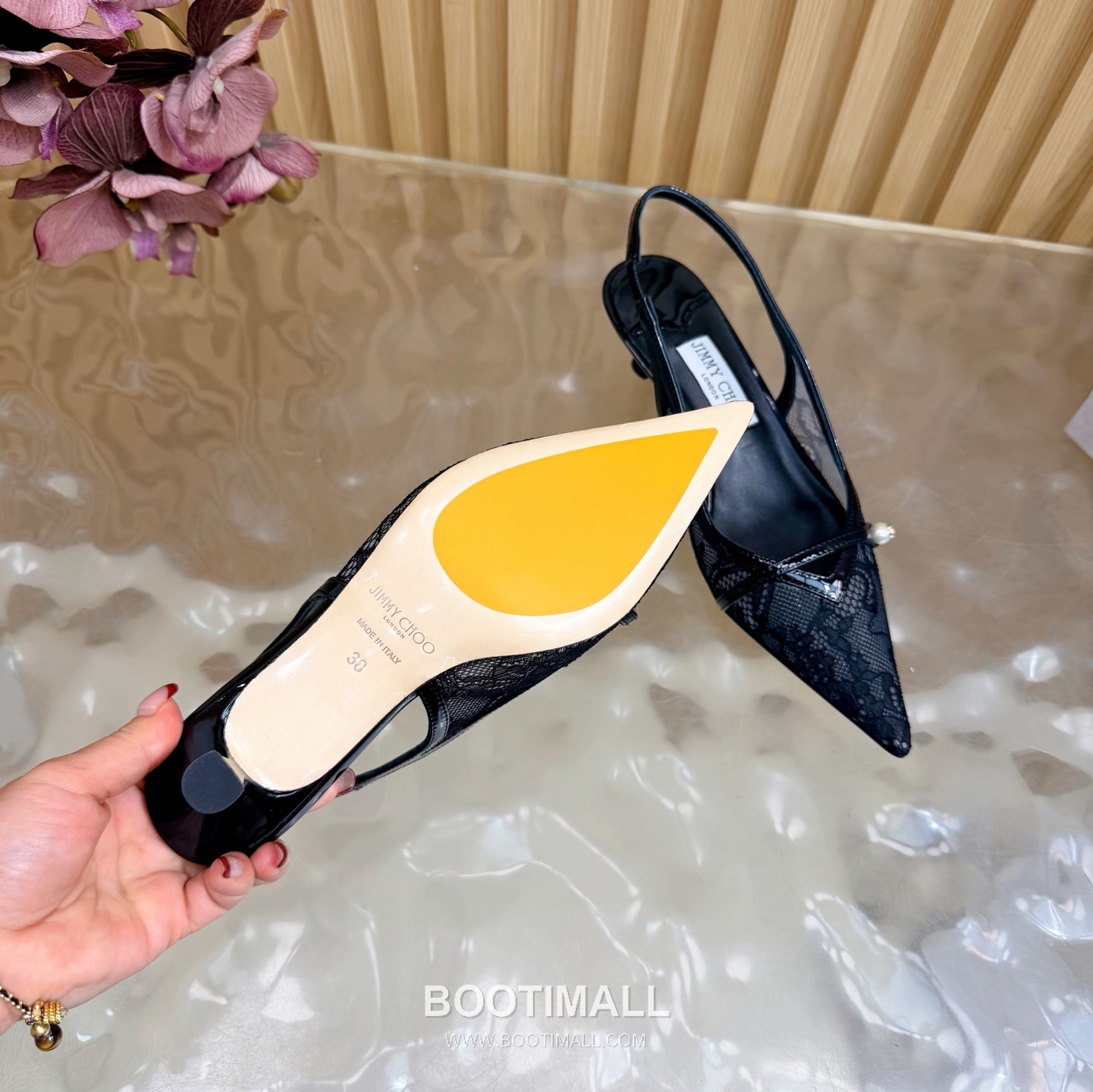 Jimmy Choo Lace Slingback Kitten Heels Lace, Sheepskin Black Heels 레이스 슬링백 키튼힐 레이스, 양가죽 블랙 힐 9