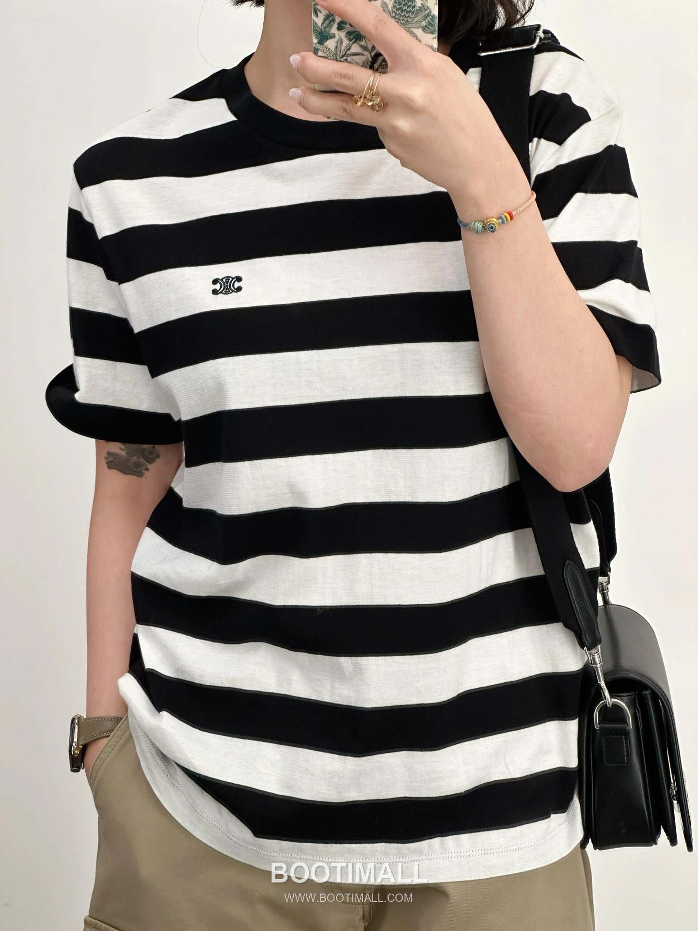 Celine Triomphe Stripe T-Shirt Mercerized Cotton Black 셀린느 트리옹프 스트라이프 티셔츠 실켓 코튼 블랙 S, M, L, XL 2
